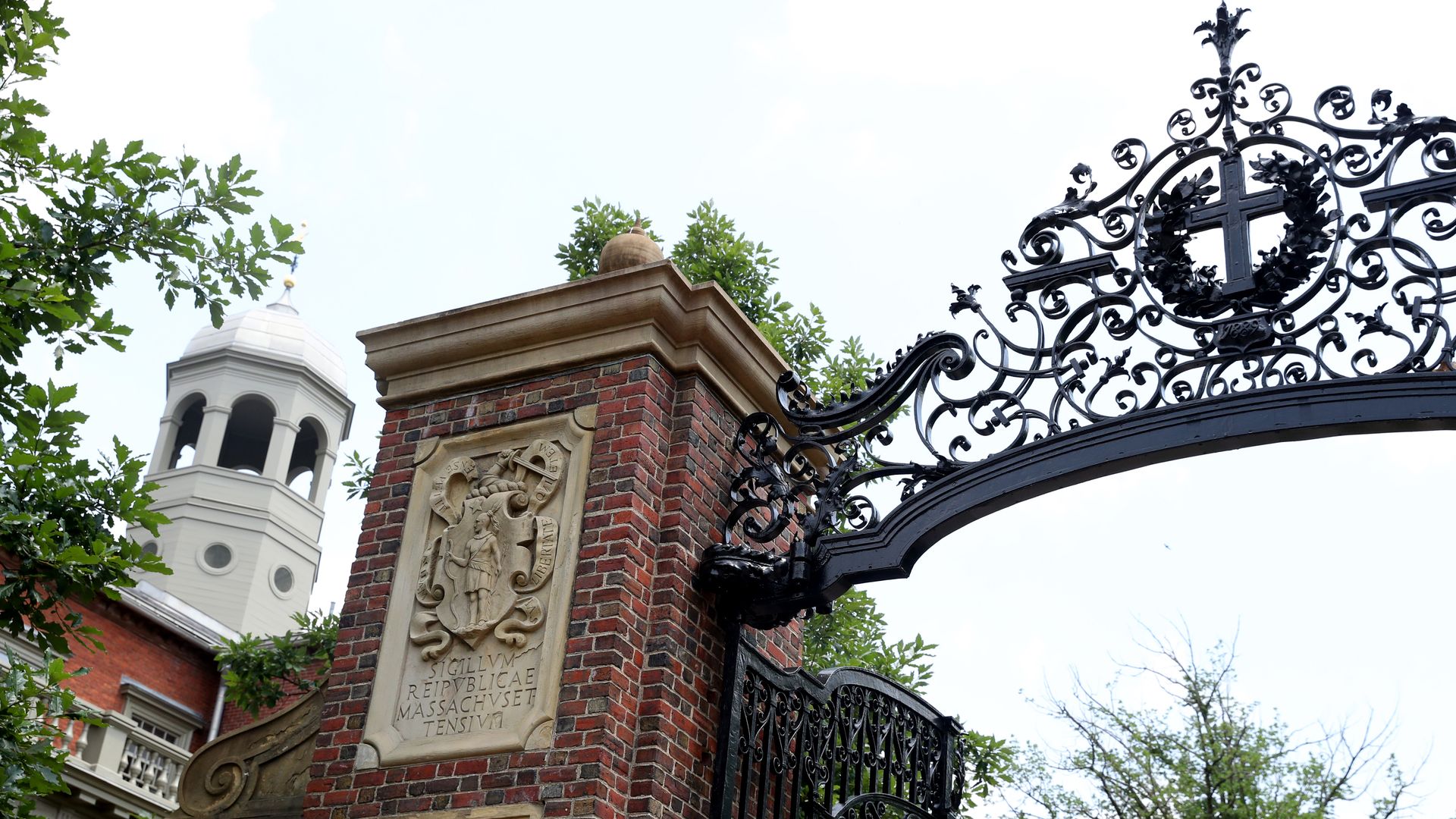 A view of a gate to Harvard Yard on the campus of Harvard University on July 08, 2020 in Cambridge, Massachusetts.