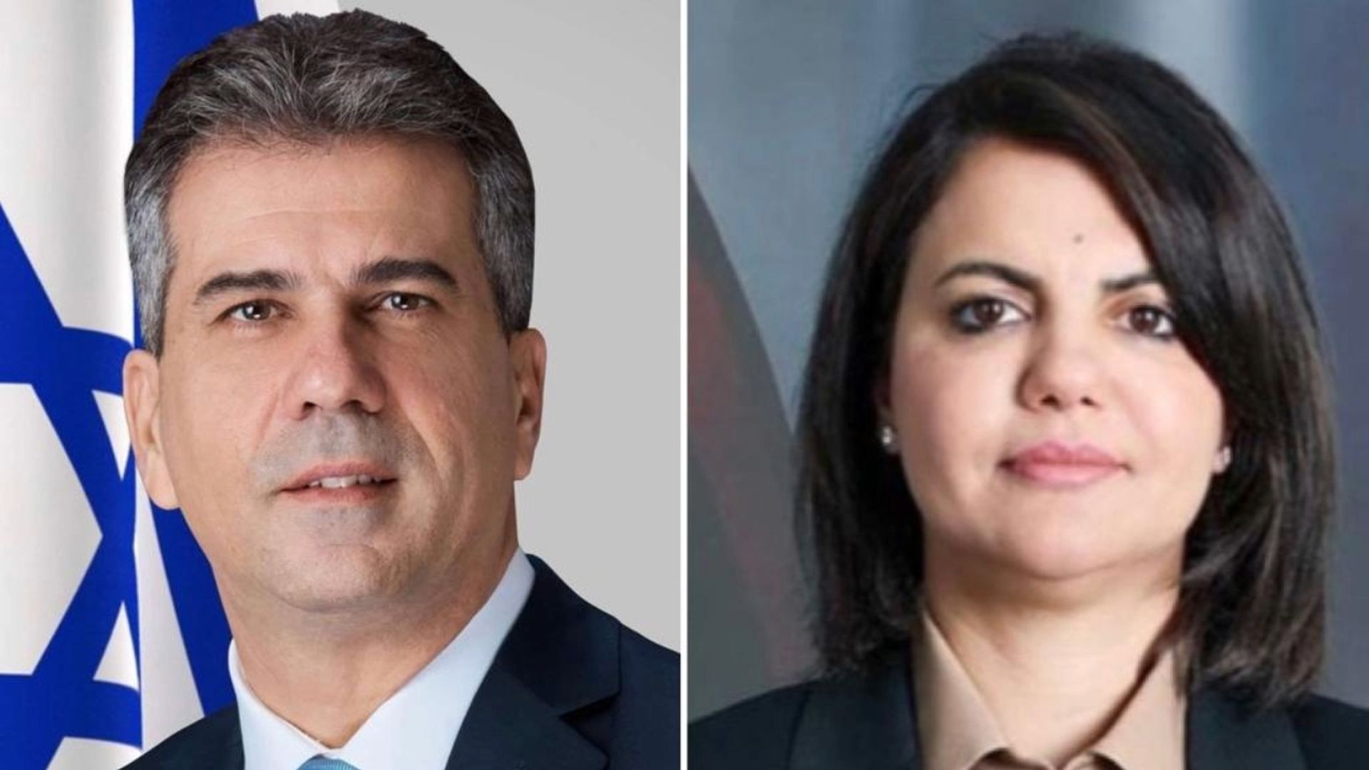 Photos of Israeli Foreign Minister Eli Cohen and Libyan Foreign Minister Najla al-Mangoush