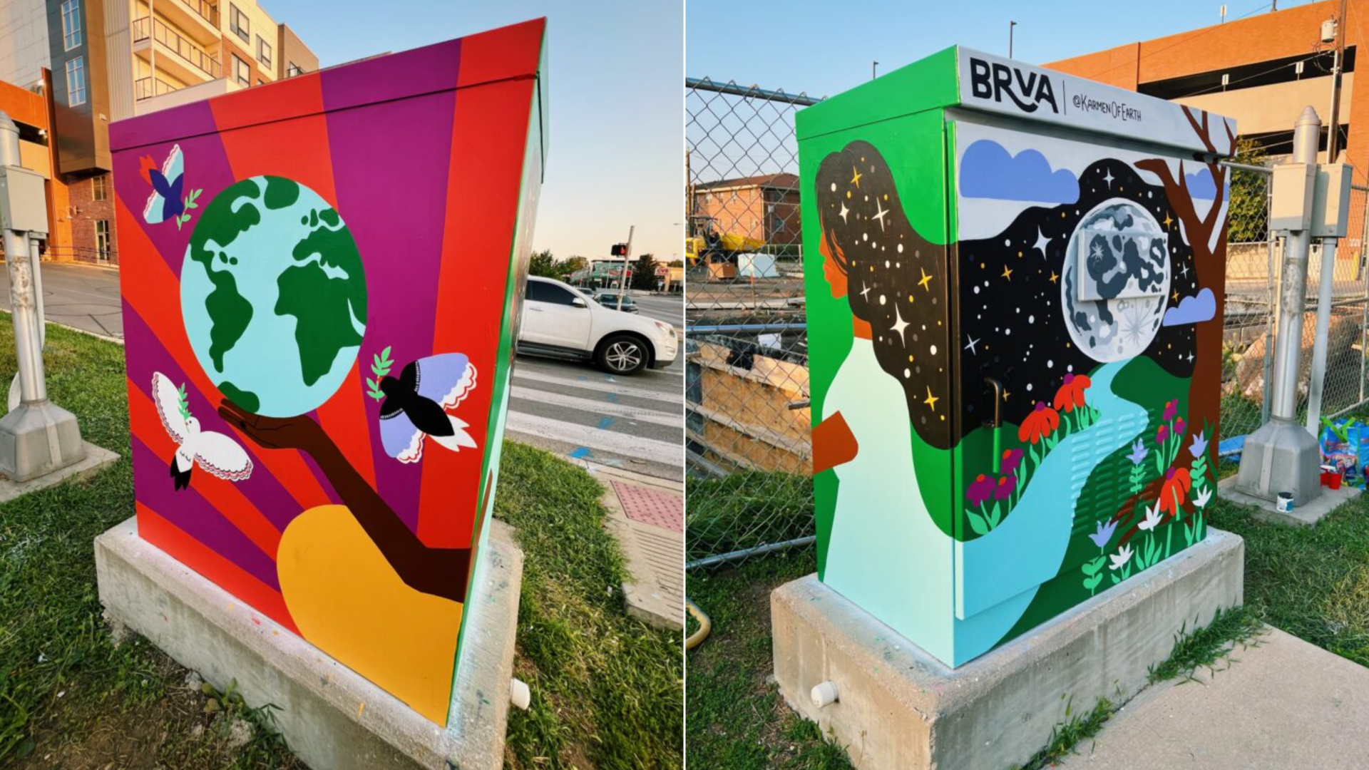  “Love The Earth,” Broad Ripple’s latest traffic box project completed last month by local artist Karmen Johnson, aka Karmen of Earth. 