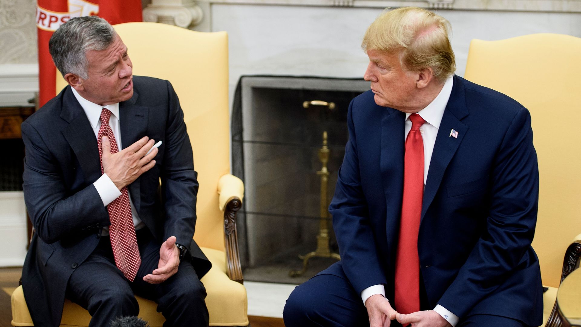 Jordan's King Abdullah II speaks to President Donald Trump during a White House visit  in June 2018. 