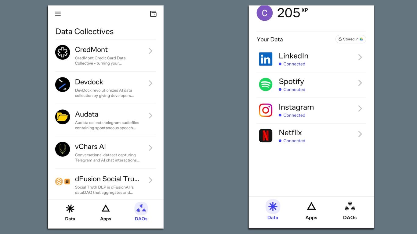 Vana app screenshot showing data collectives