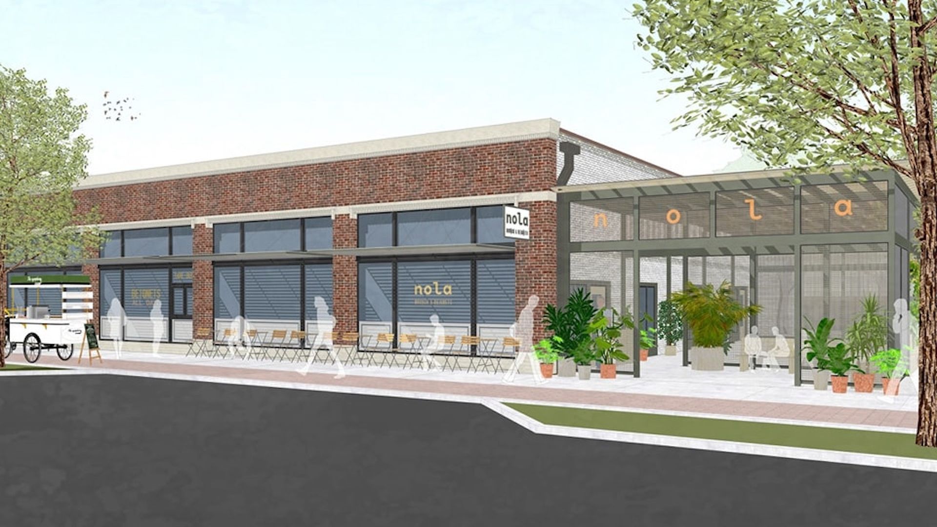 Rendering showing the front of the new NOLA, housed in a brick building.