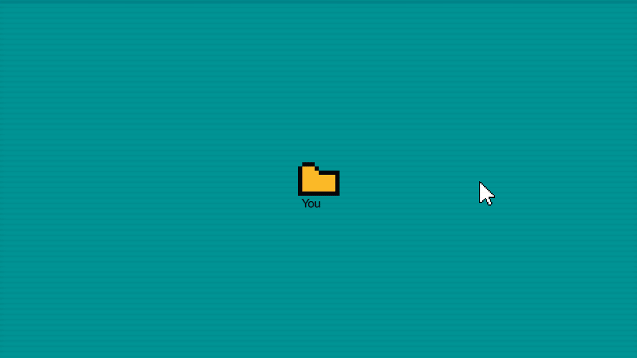 Animated illustration of a desktop, with a mouse clicking on a folder marked "You" and opening a lot of personal information