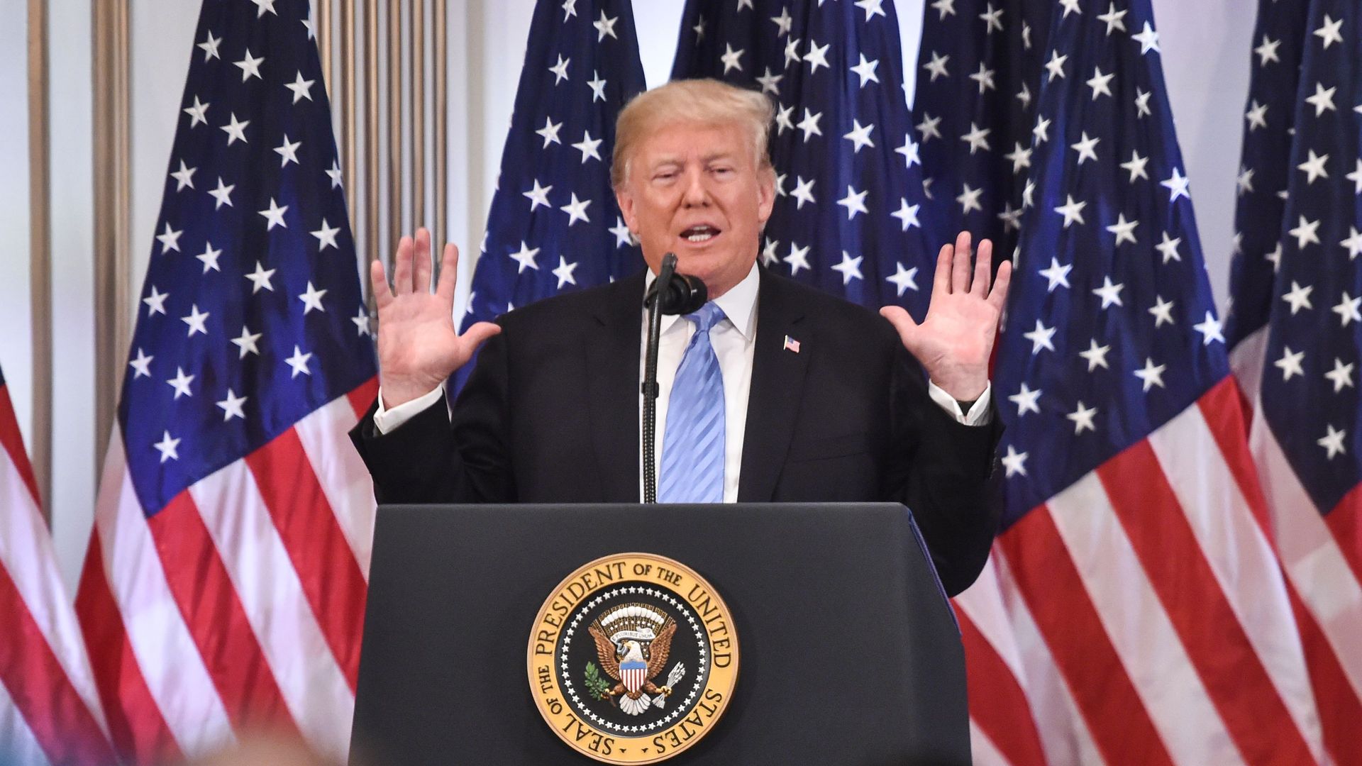 US President Donald Trump speaks during a press conference 