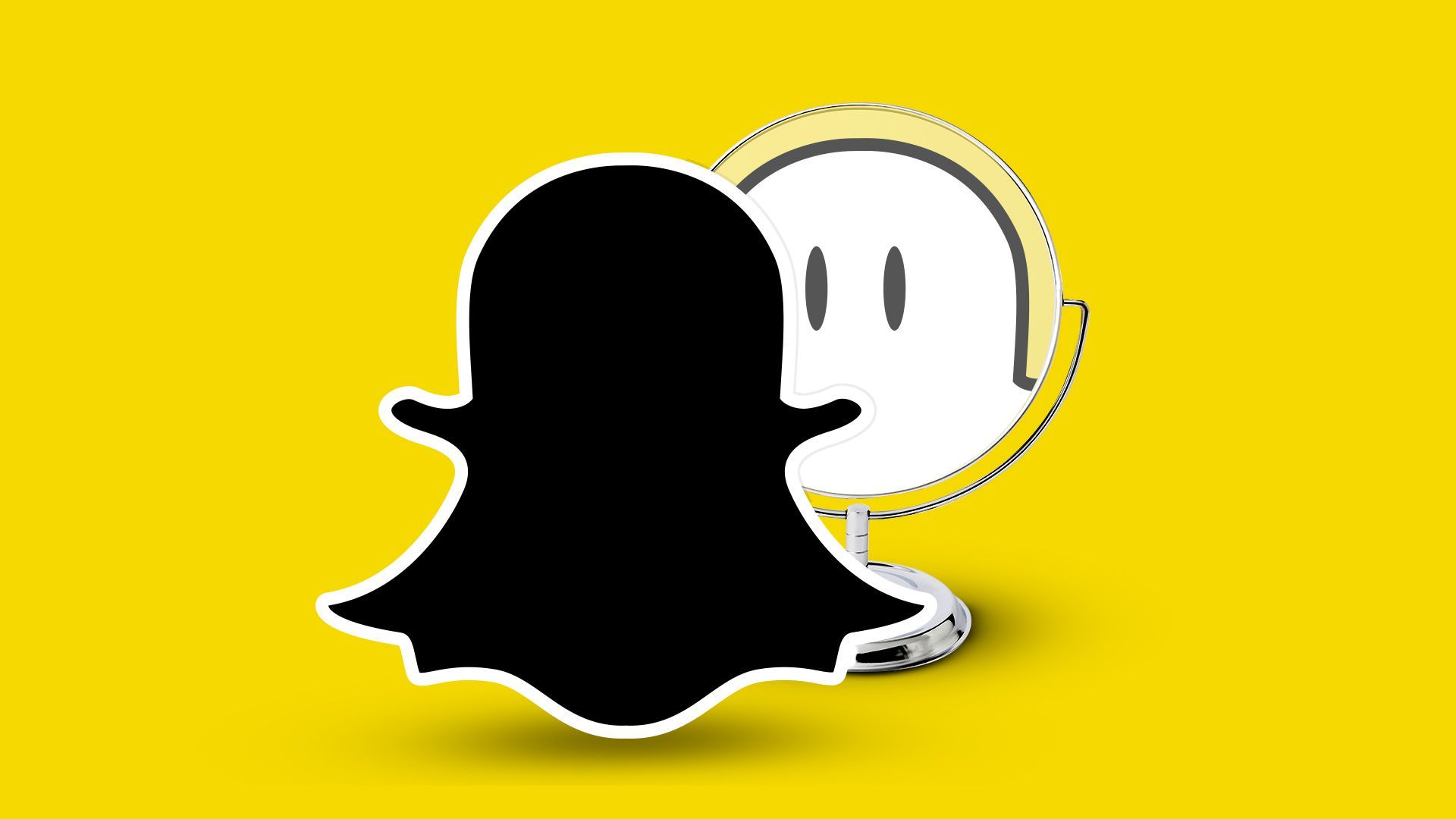Illustration of a black Snapchat ghost looking in a mirror with a white Snapchat ghost reflecting back.