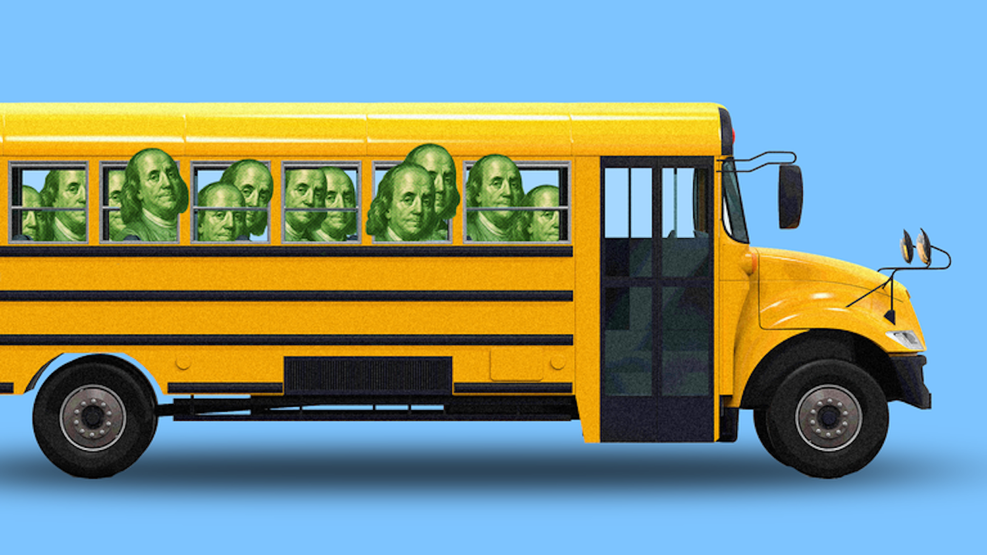 School bus with money.