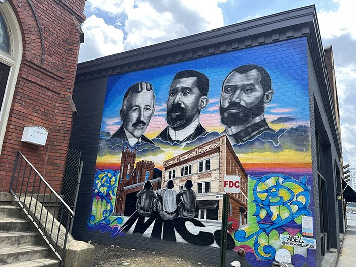 Abel Jackson’s “Historic Brooklyn” mural at 219 South Brevard St. Photo: Danielle Chemtob/Axios