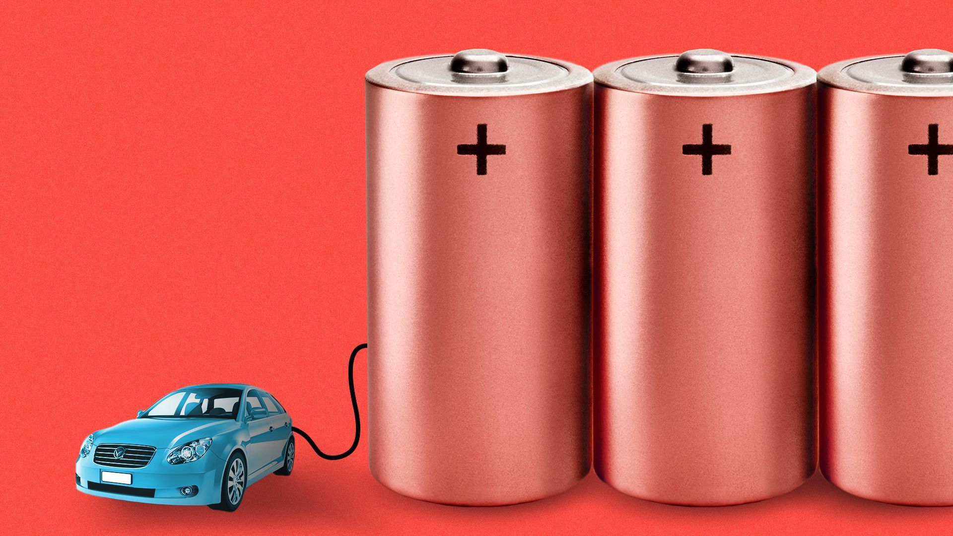 Illustration of a car hooked up to batteries.