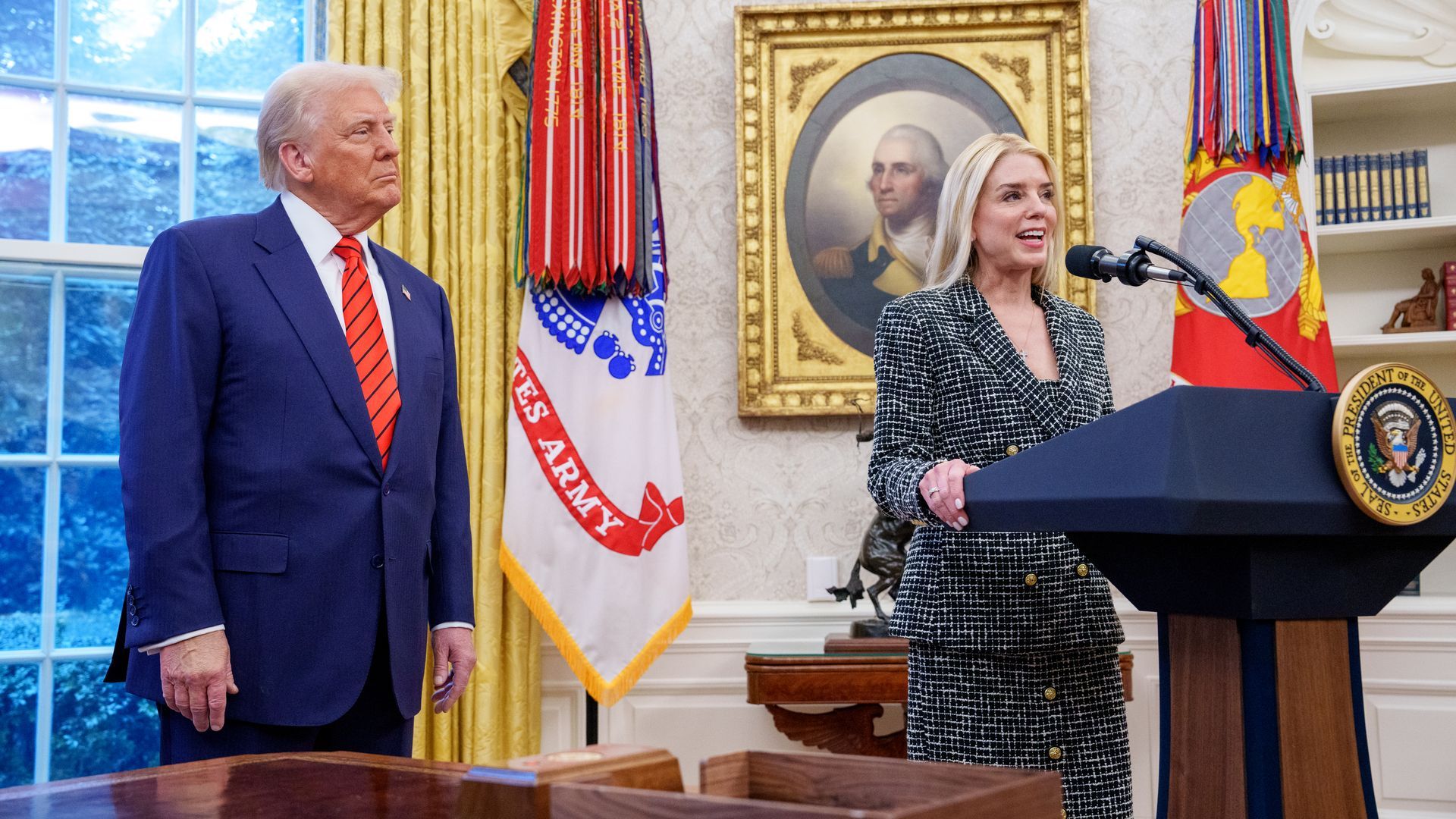 Bondi and Trump in the Oval Office. Photo: Andrew Harnik/Getty Images