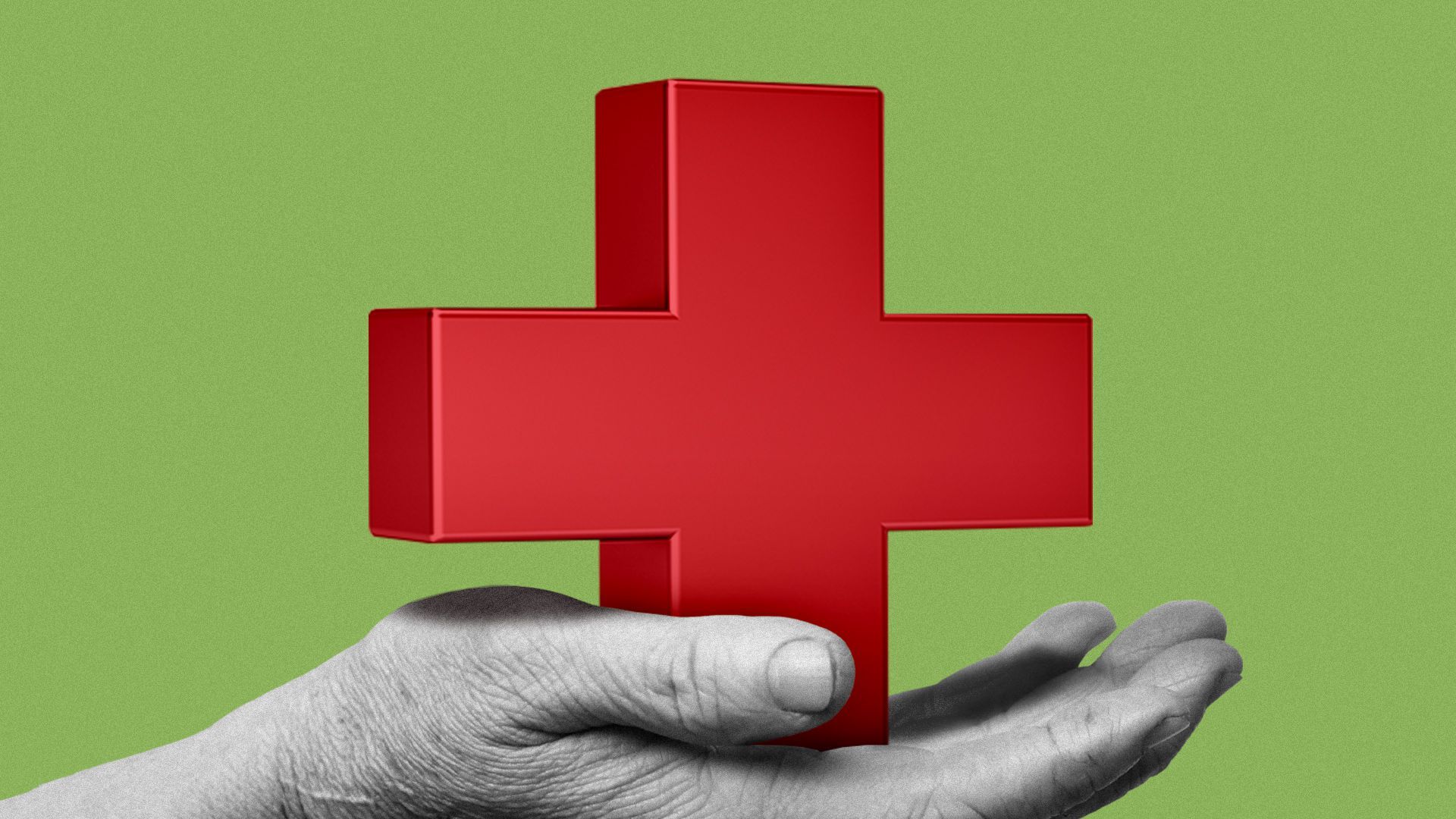 Illustration of hand holding a red health plus.
