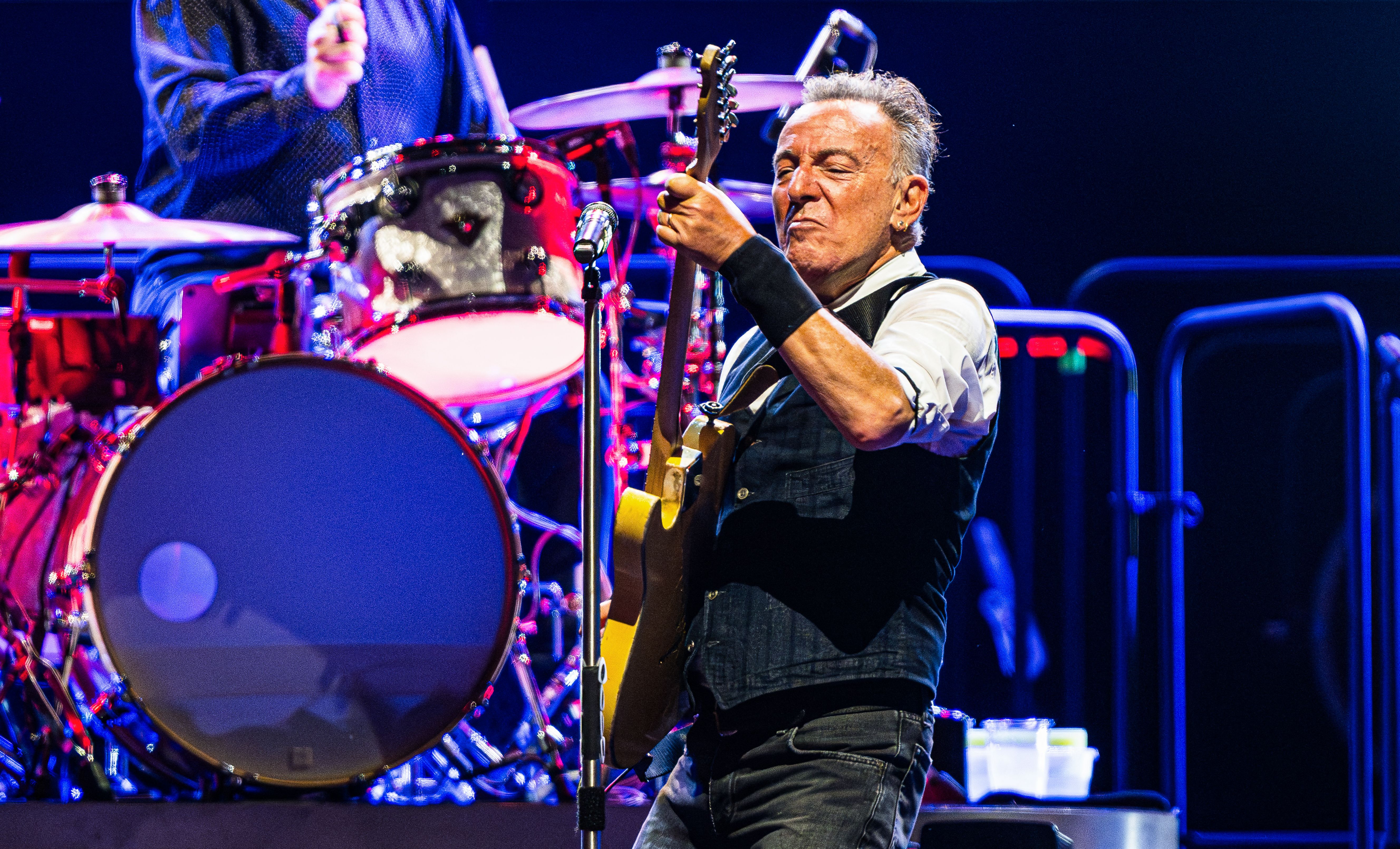 US musician Bruce Springsteen and The E Street Band perform during their 2024 World Tour at the Strawberry Arena in Stockholm, Sweden, on July 15, 2024. (Photo by Magnus LEJHALL / TT News Agency / AFP) / Sweden OUT (Photo by MAGNUS LEJHALL/TT News Agency/AFP via Getty Images)
