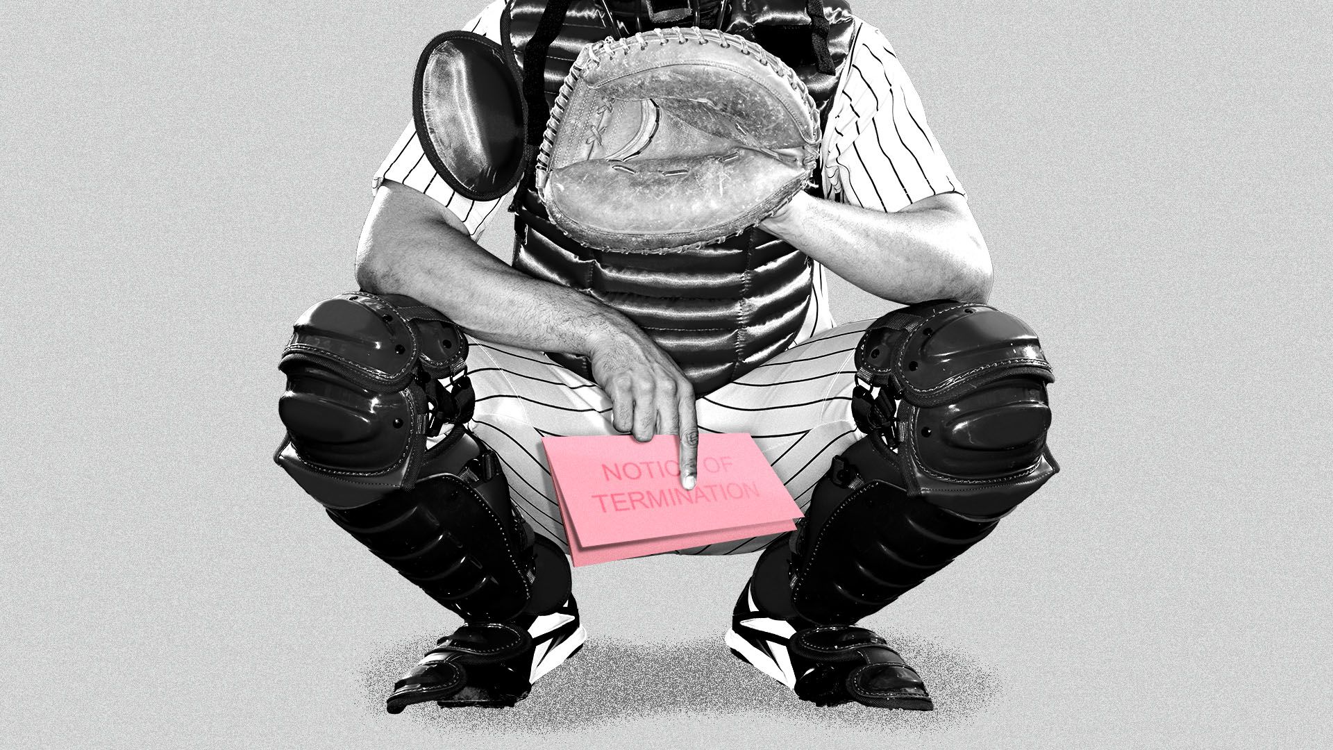 Illustration of a signing catcher holder a pink slip