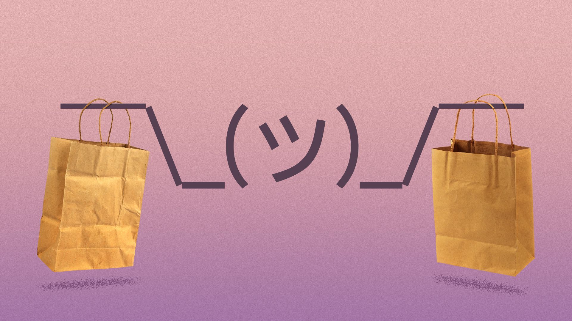 Illustration of the shrug emoji holding shopping bags. 