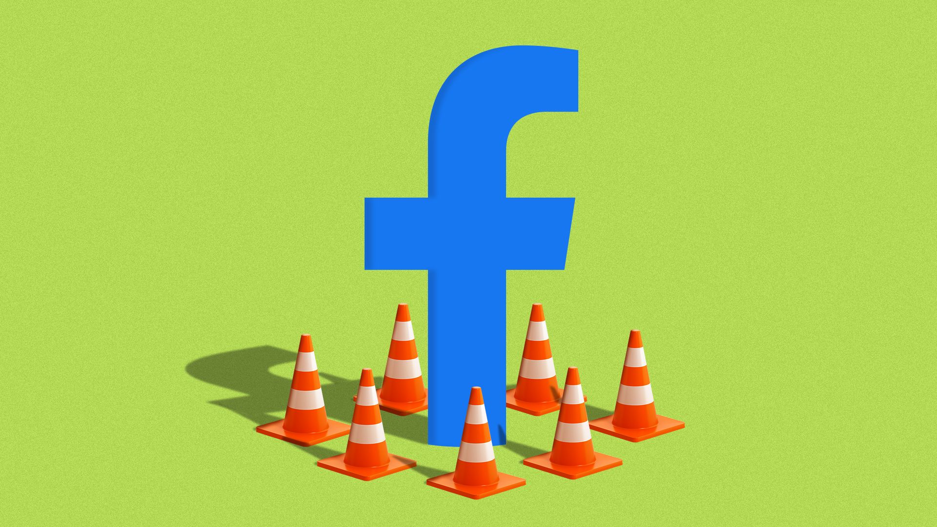  Illustration of the Facebook "f" surrounded by orange cones.   
