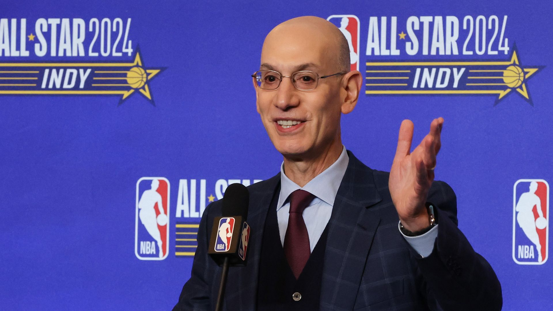 NBA commissioner Adam Silver gesturing with his left hand