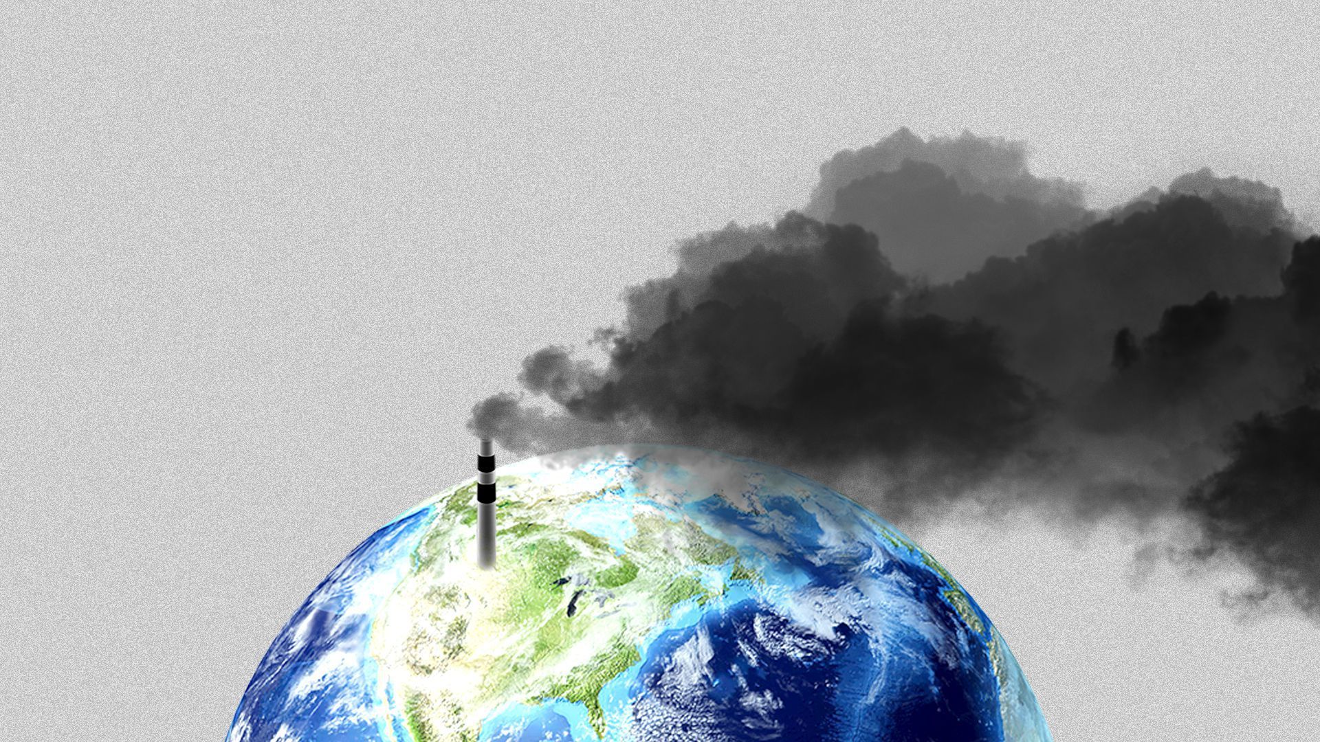 Illustration of a globe with a smoking smokestack sticking out of it, polluting the air