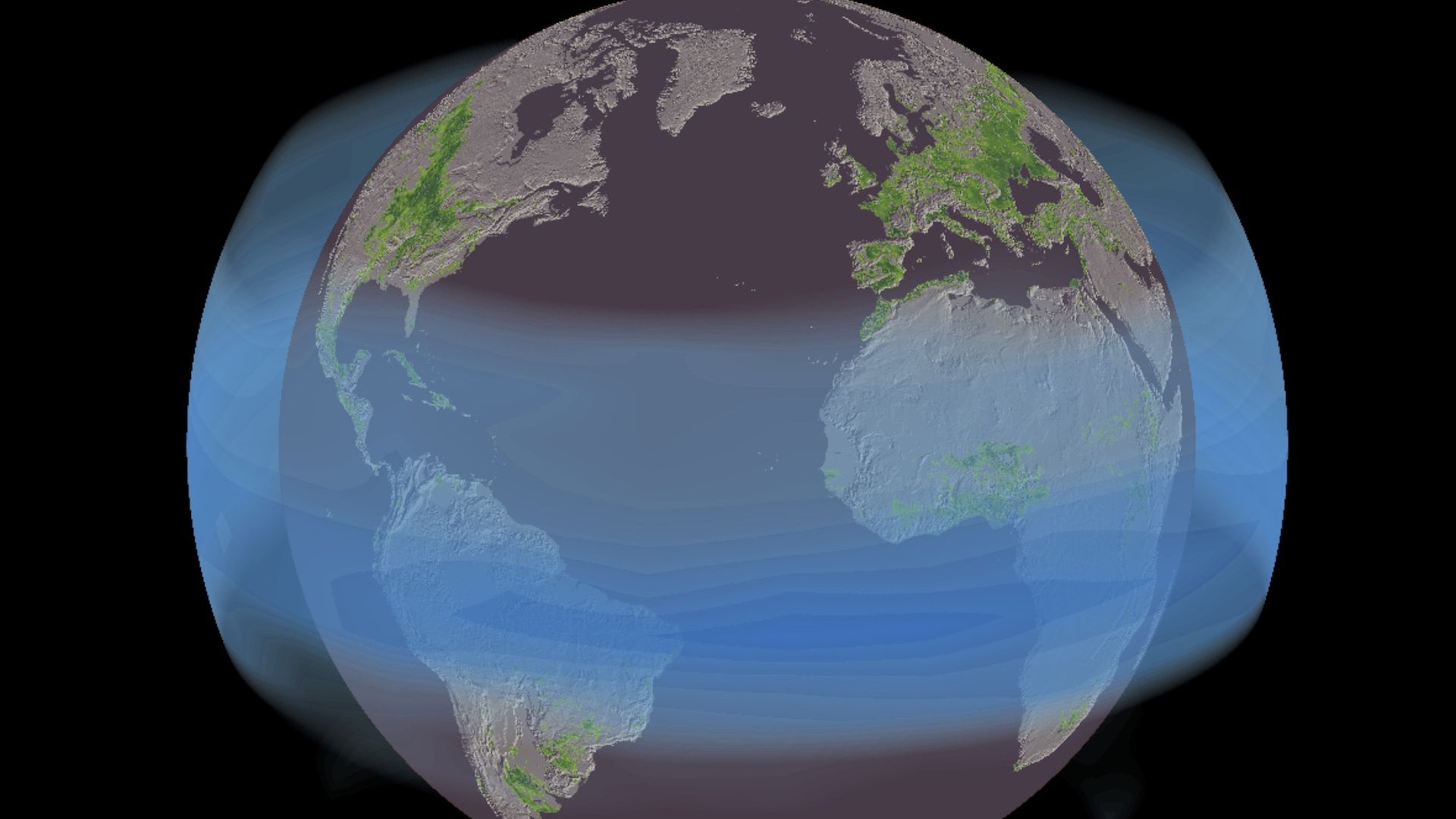 Illustration showing sulfate aerosols spreading around the world from the Mt. Pinatubo eruption.