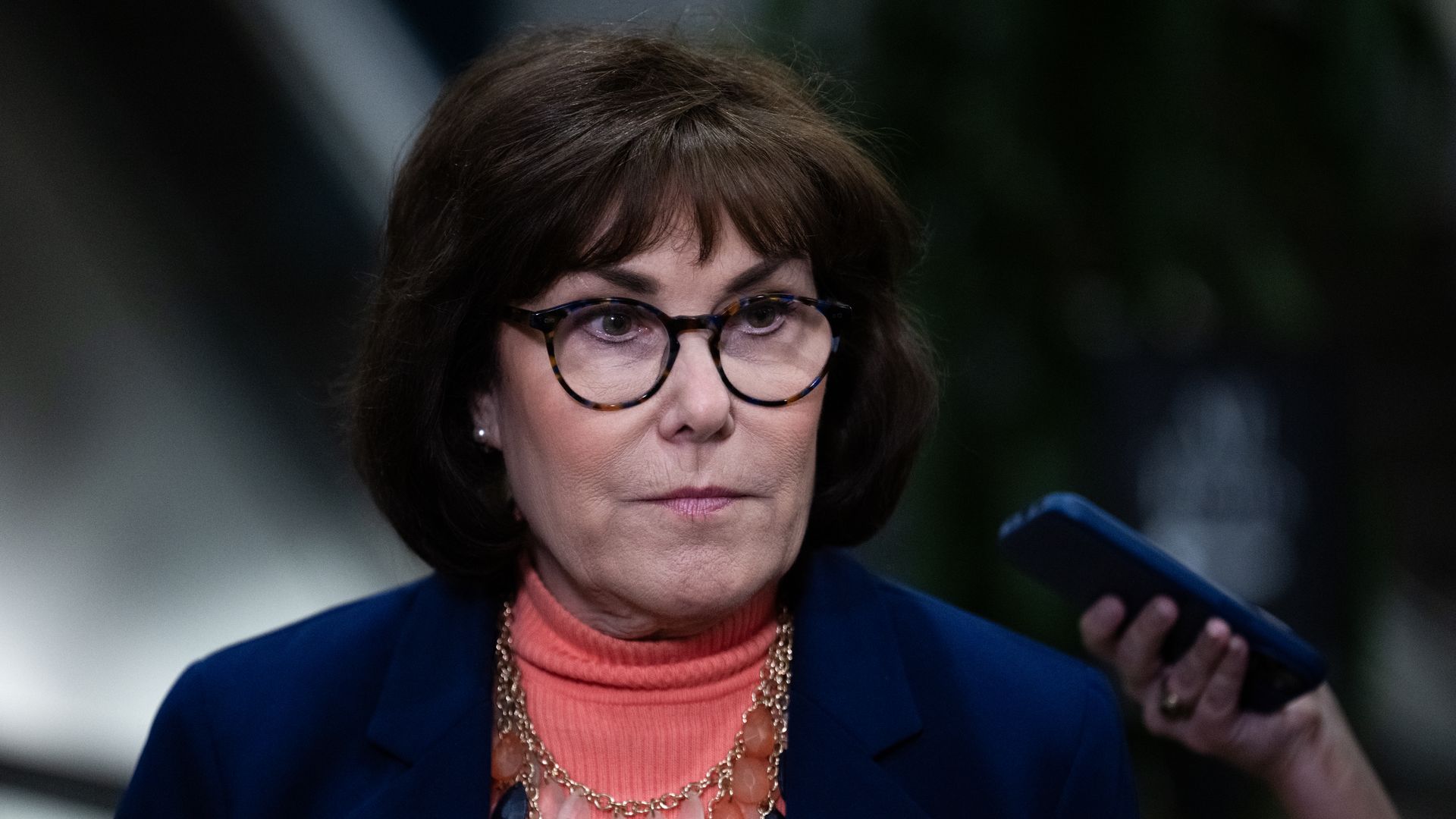 Sen. Jacky Rosen talks with reporters in the U.S. Capitol on March 10. 