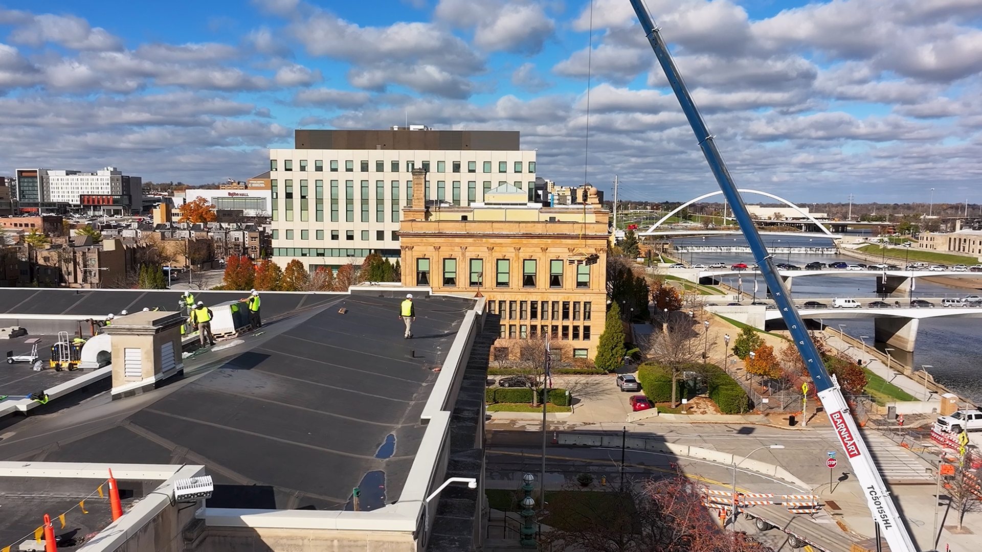 A photo of solar panels being installed.