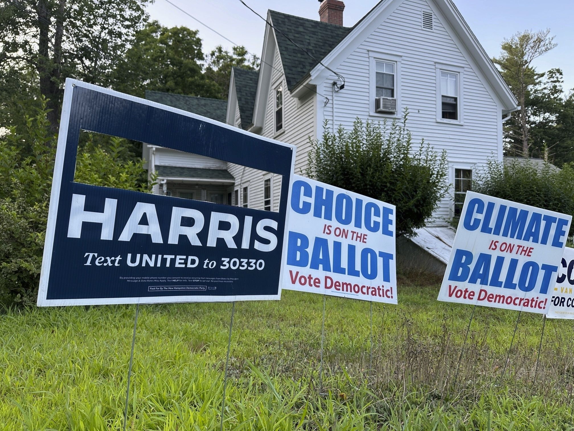 A campaign sign with President Joe Biden's name cut out stands in Northwood, N.H., yesterday.