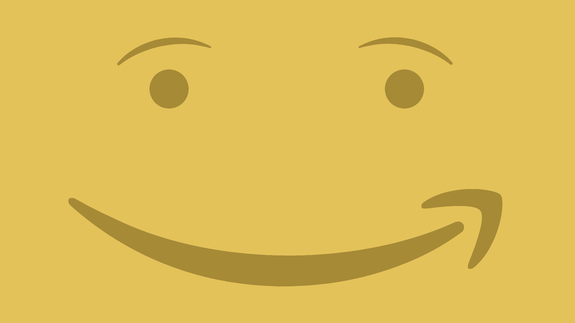 A yellow smiley face with two dot eyes and a large, curved smile shaped like an arrow pointing up to the right.
