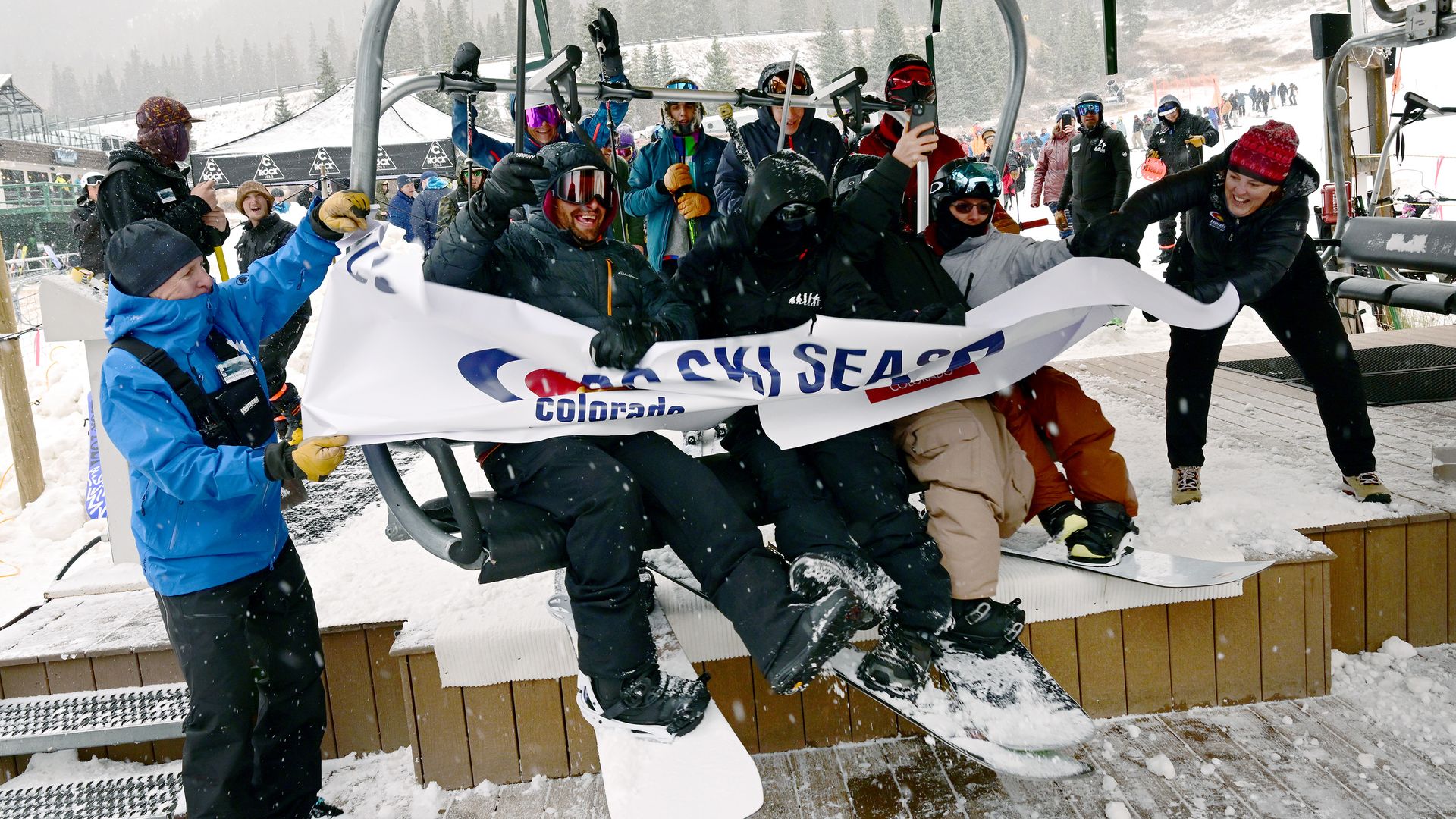 The first chair of the 2022 ski season at Arapahoe Basin. Photo: Helen H. Richardson/Denver Post via Getty Images