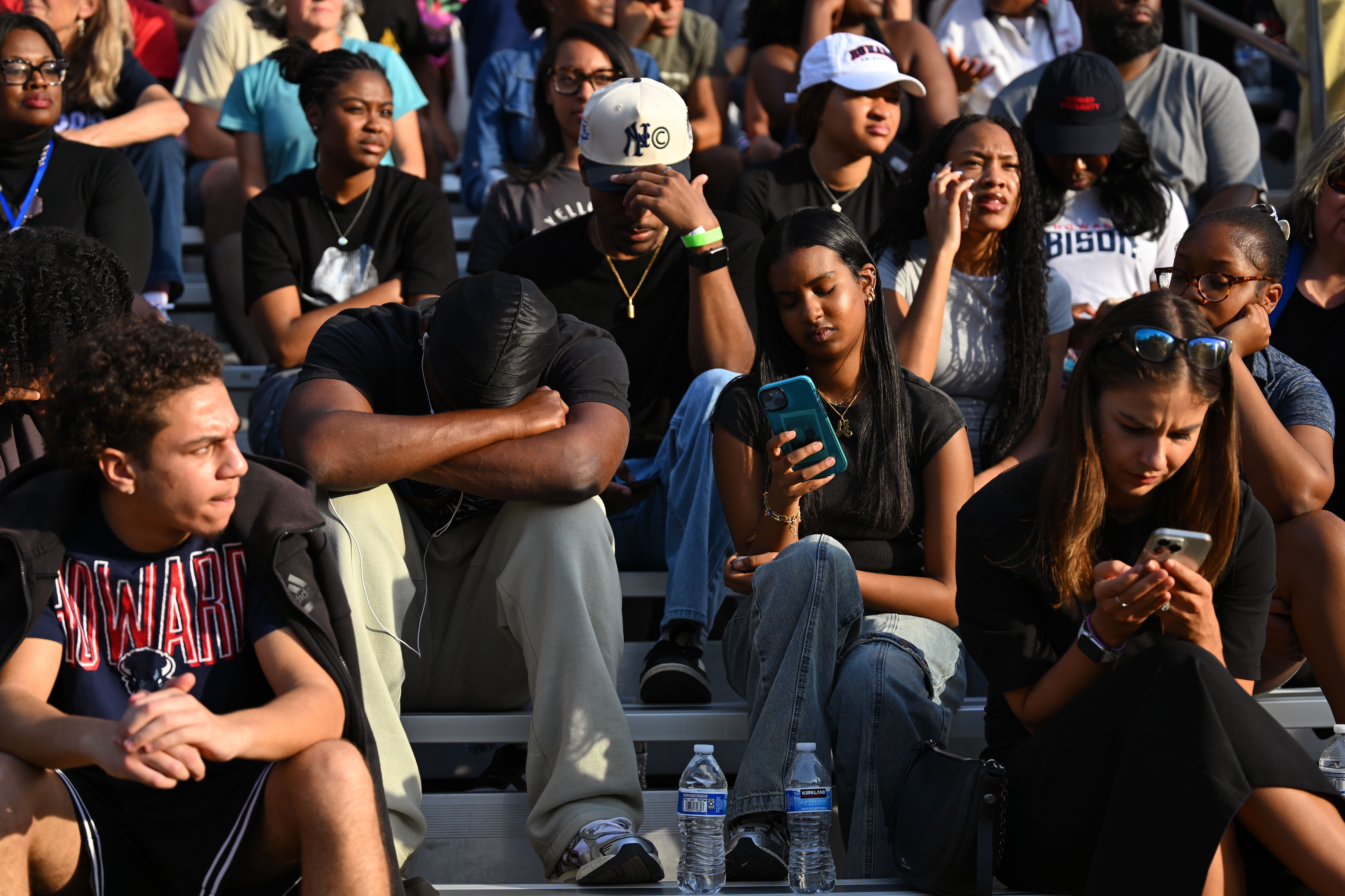 Supporters wait to hear Democratic presidential nominee, U.S. Vice President Kamala Harris, speak on stage as she is expected to concede the election, at Howard University on November 06, 2024 in Washington, DC. 