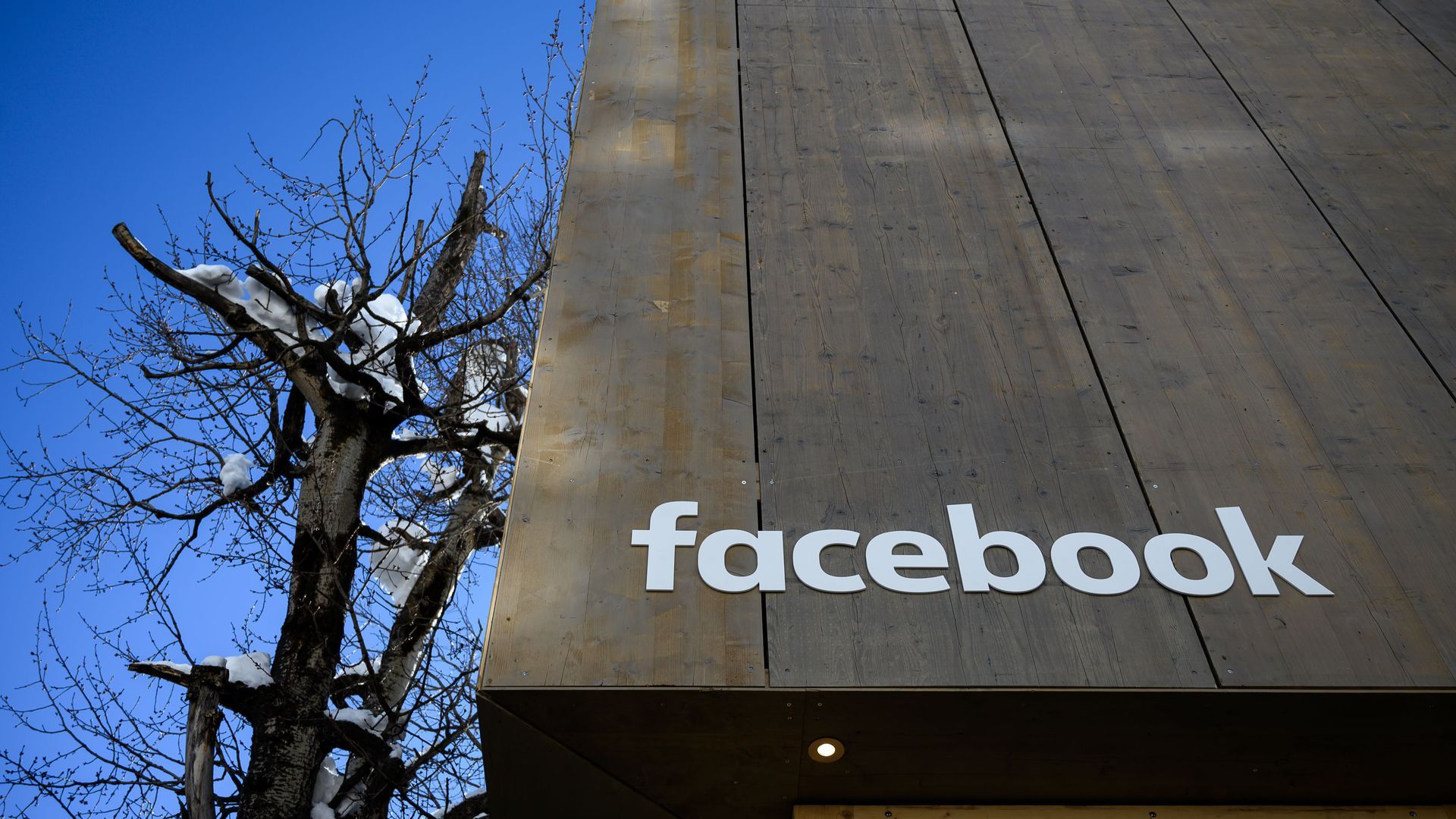 Facebook's name on building in Davos