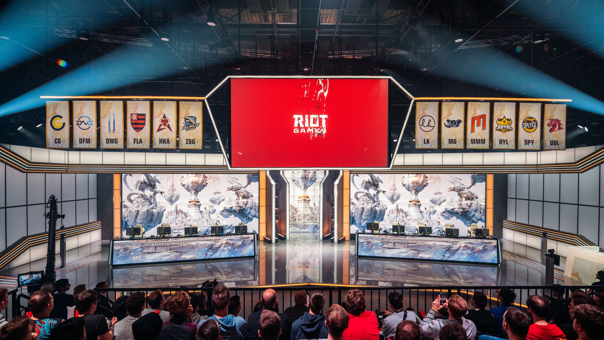 The Riot Games logo on display.