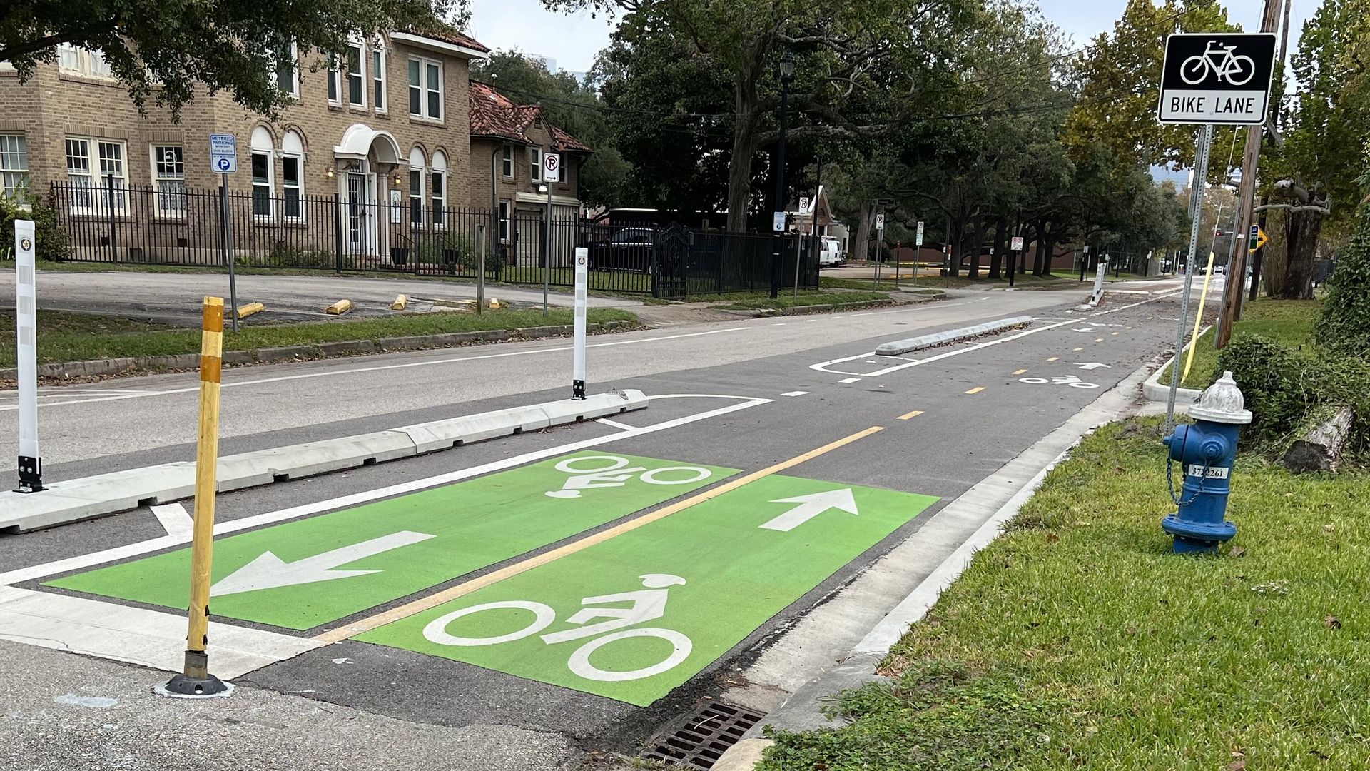 A bike lane is pictured along Austin Street in Houston