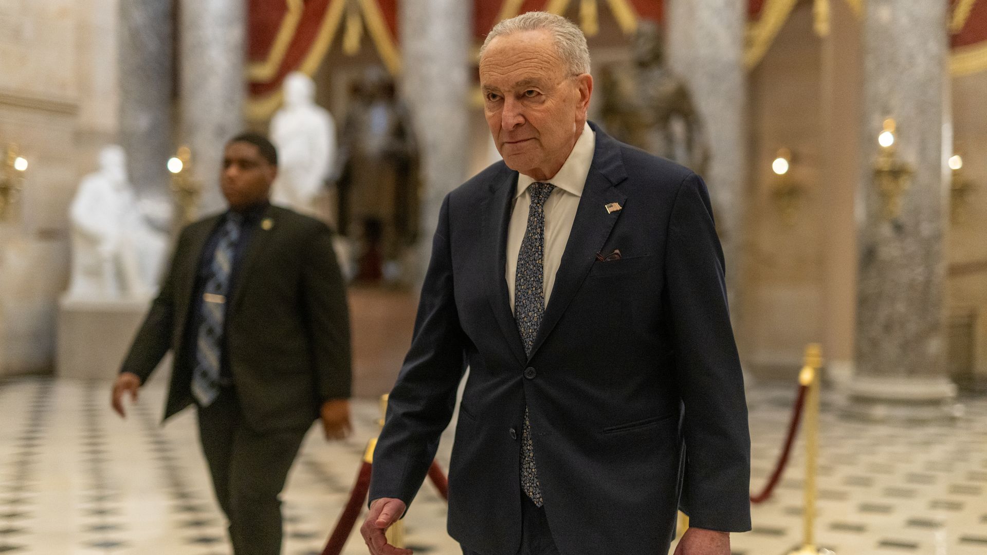 Senate Minority Leader Chuck Schumer (D-NY) is seen ahead of votes on a Continuing Resolution, which would avert a government shutdown, in Washington, DC on March 14, 2025.
