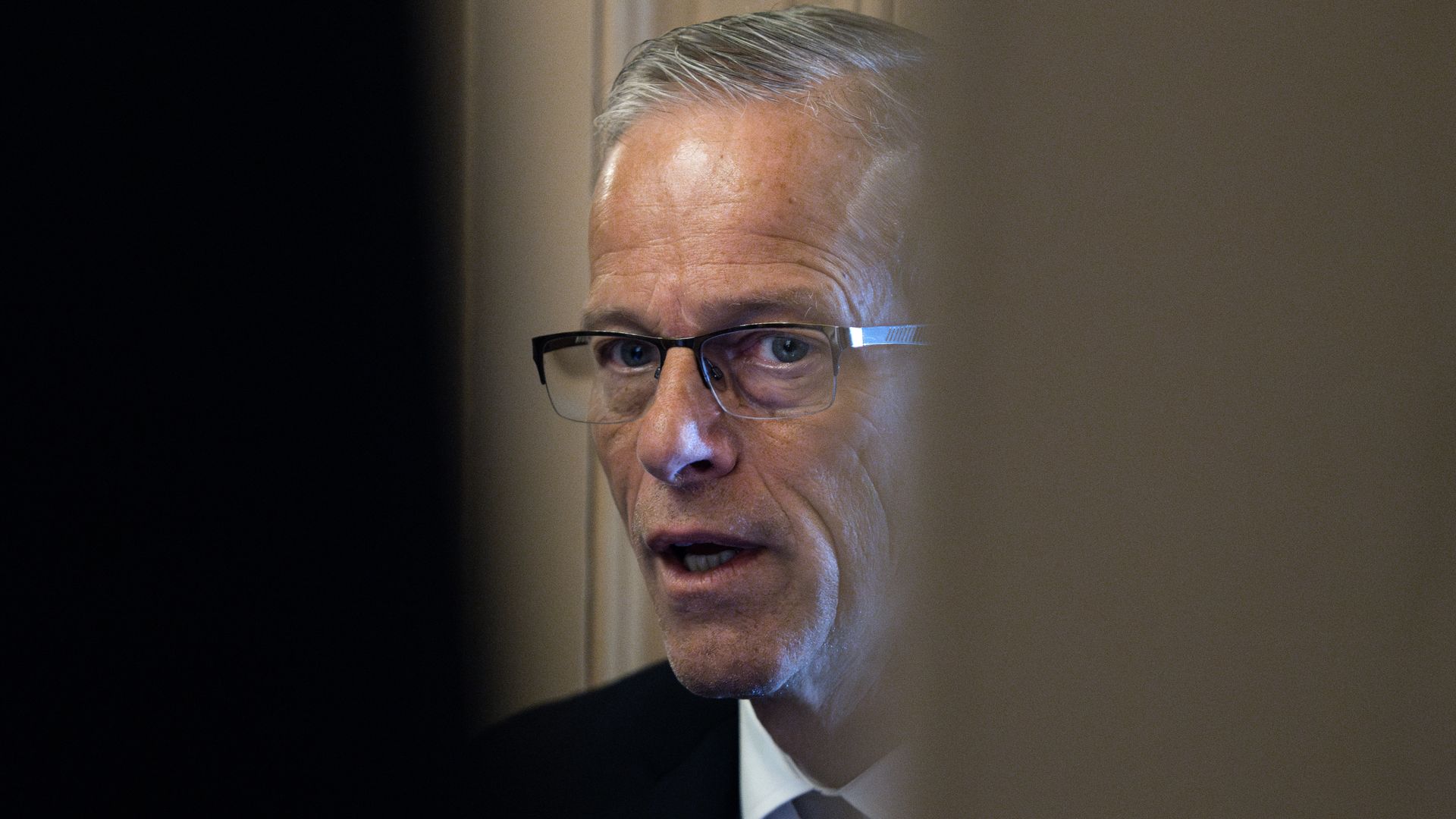 Senate Majority Leader John Thune, R-S.D., talks with reporters in the U.S. Capitol