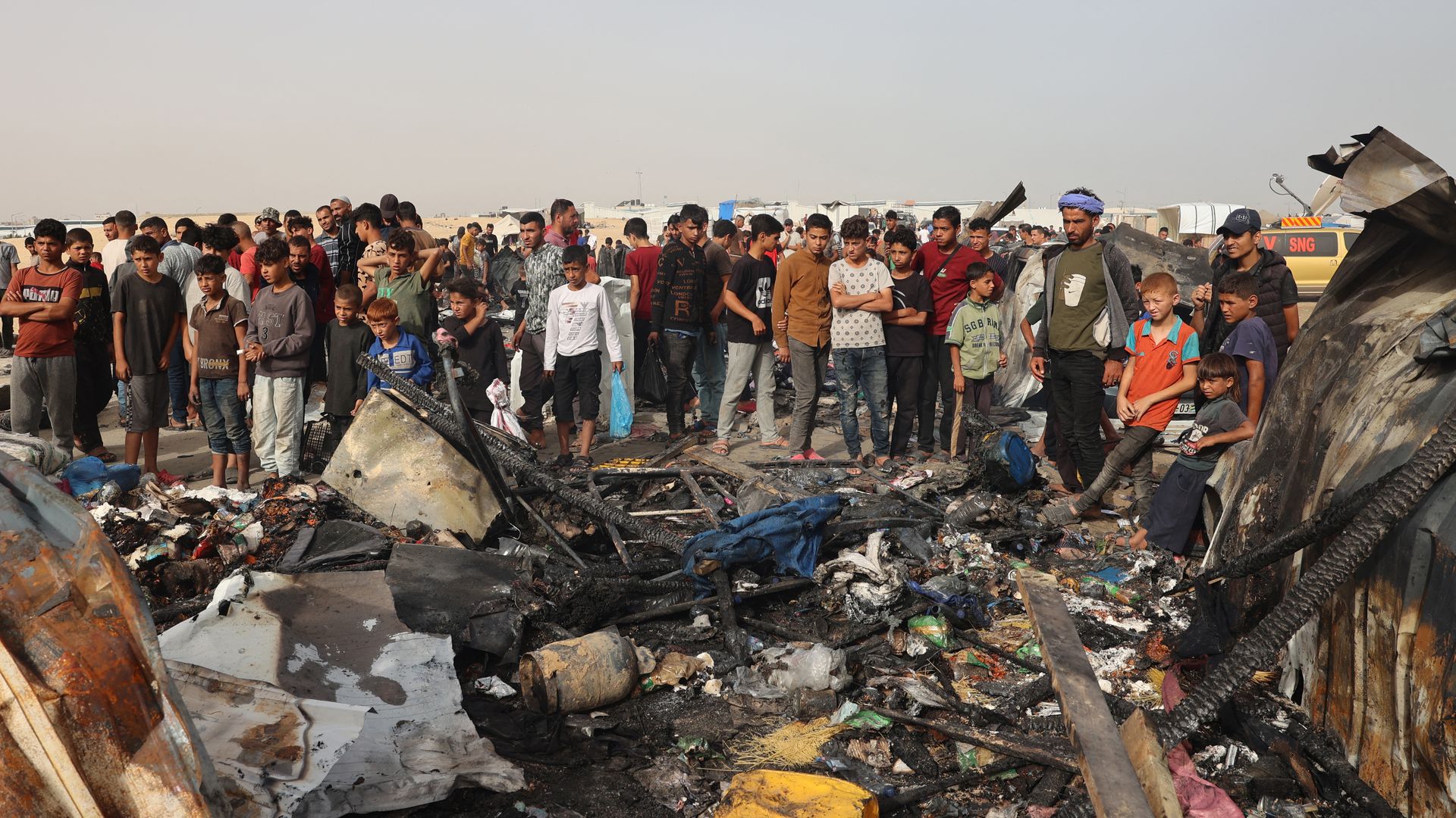 Palestinians at a tent camp in Rafah