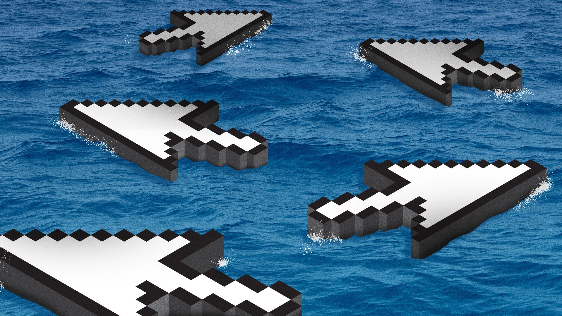 Illustration of several cursors as islands in the oceans.