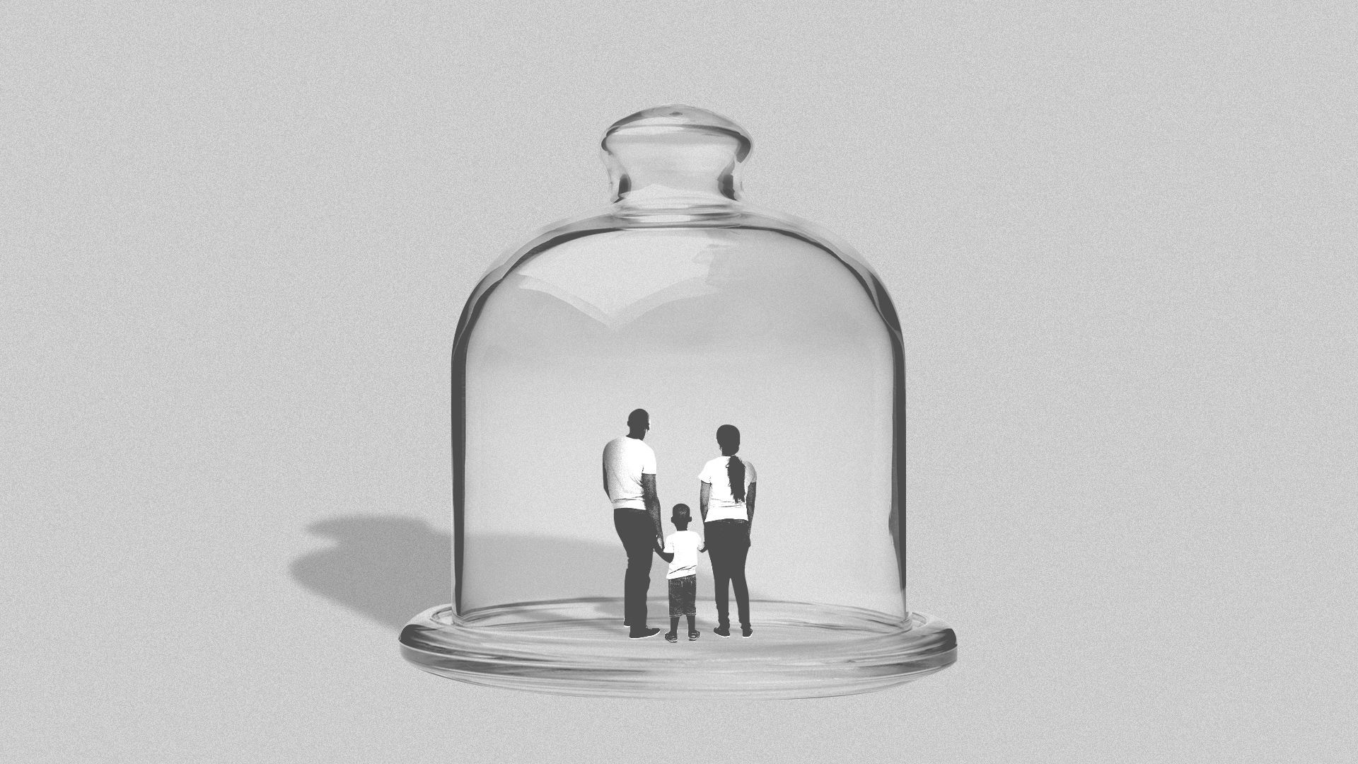 Illustration of a family isolated under glass. 