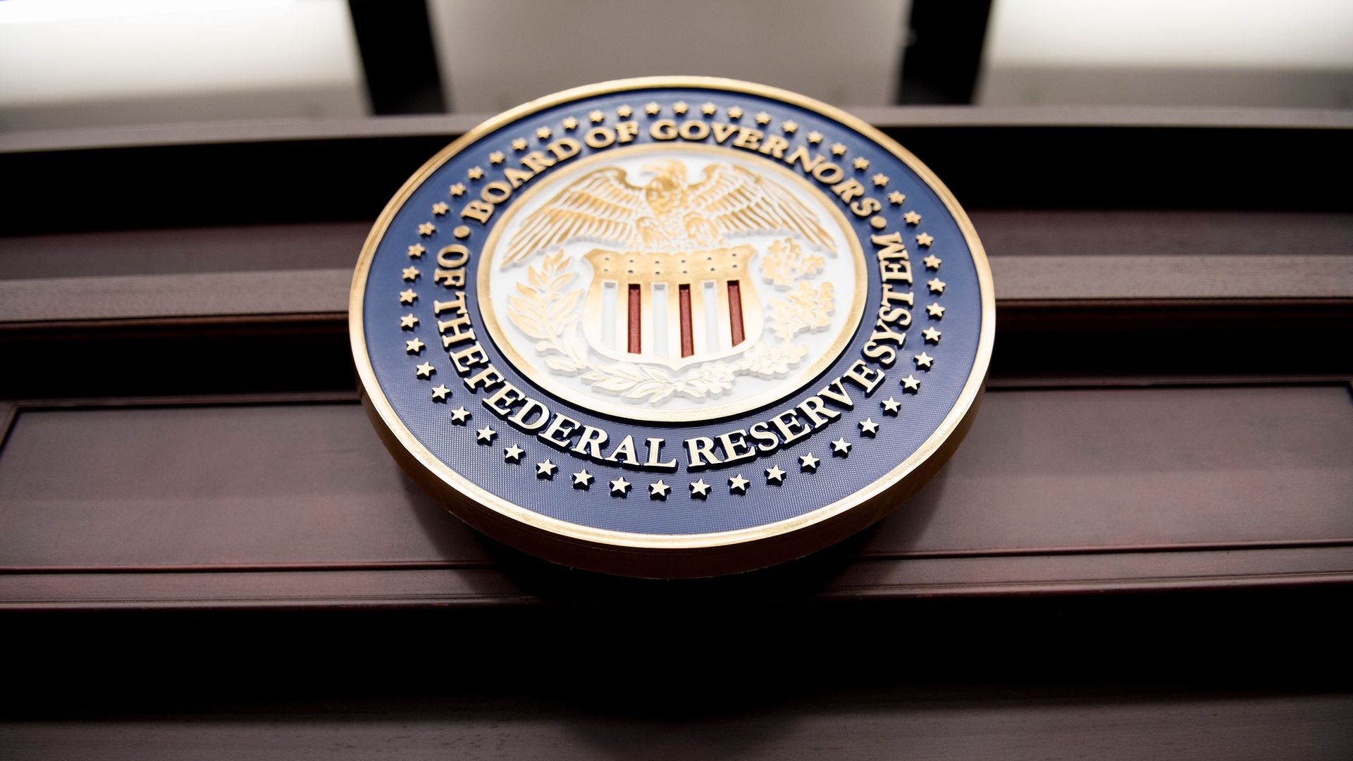 A view of the Federal Reserve Board of Governors seal is pictured before a briefing at the US Federal Reserve. Photo: BRENDAN SMIALOWSKI/AFP/Getty Images