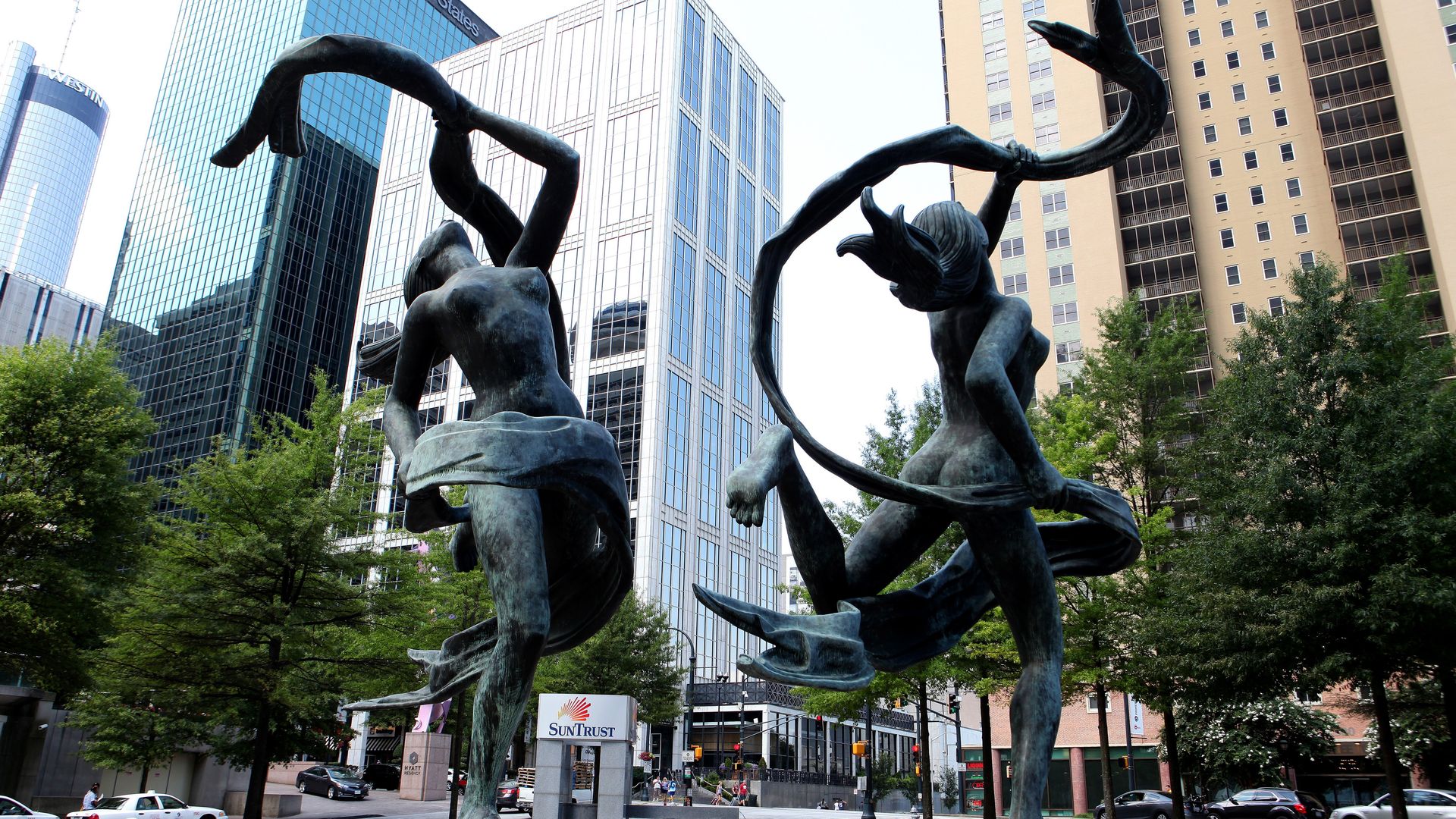 John C. Portman's 'Ballet Olympia' sculpture sits outside SunTrust Plaza in Atlanta, Georgia.