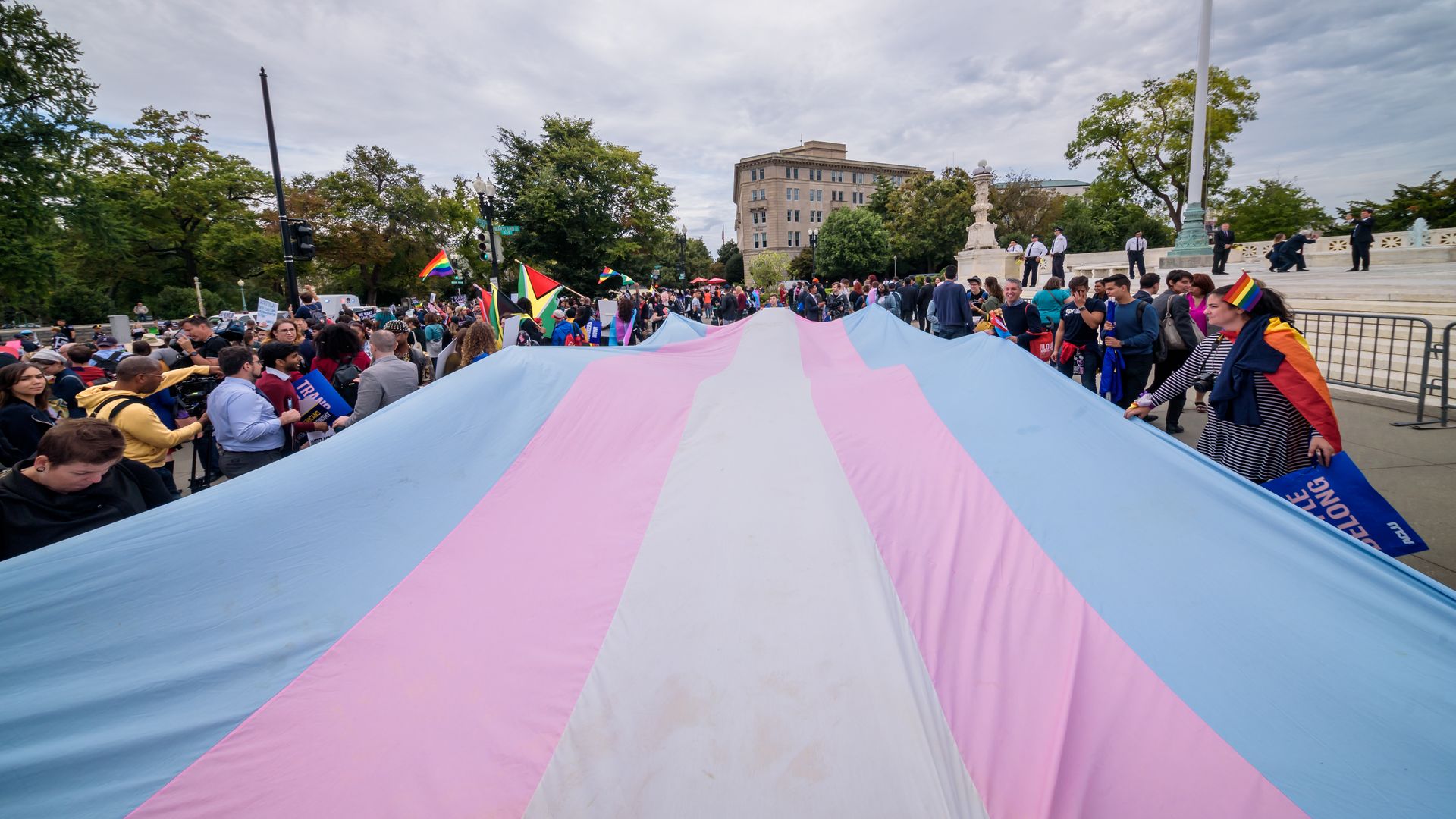 A transgender flag unfurled outside the Supreme Court in 2018.