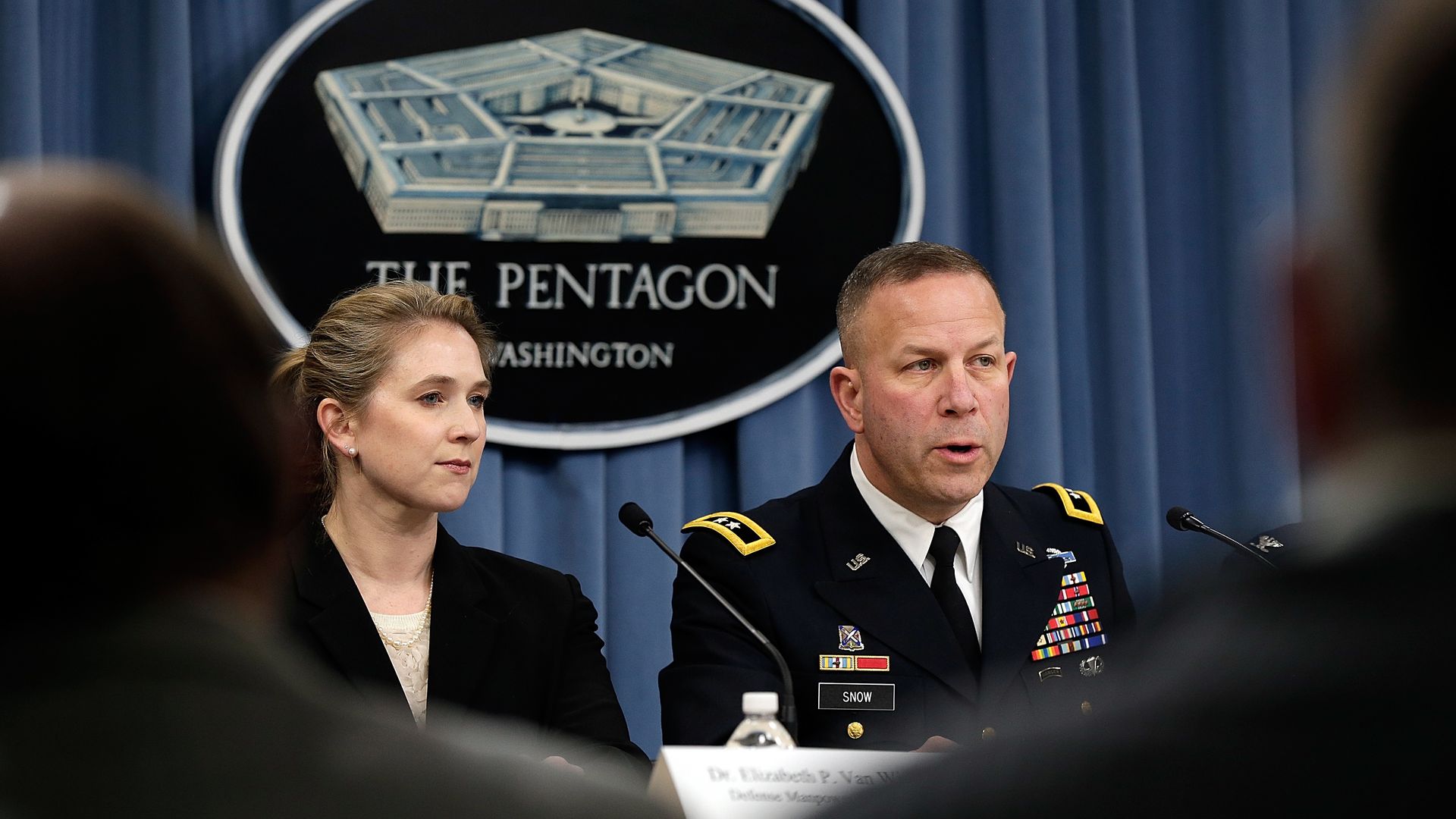 From left to right are Dr. Elizabeth Van Winkle and U.S. Army Maj. Gen. Jeffrey Snow.