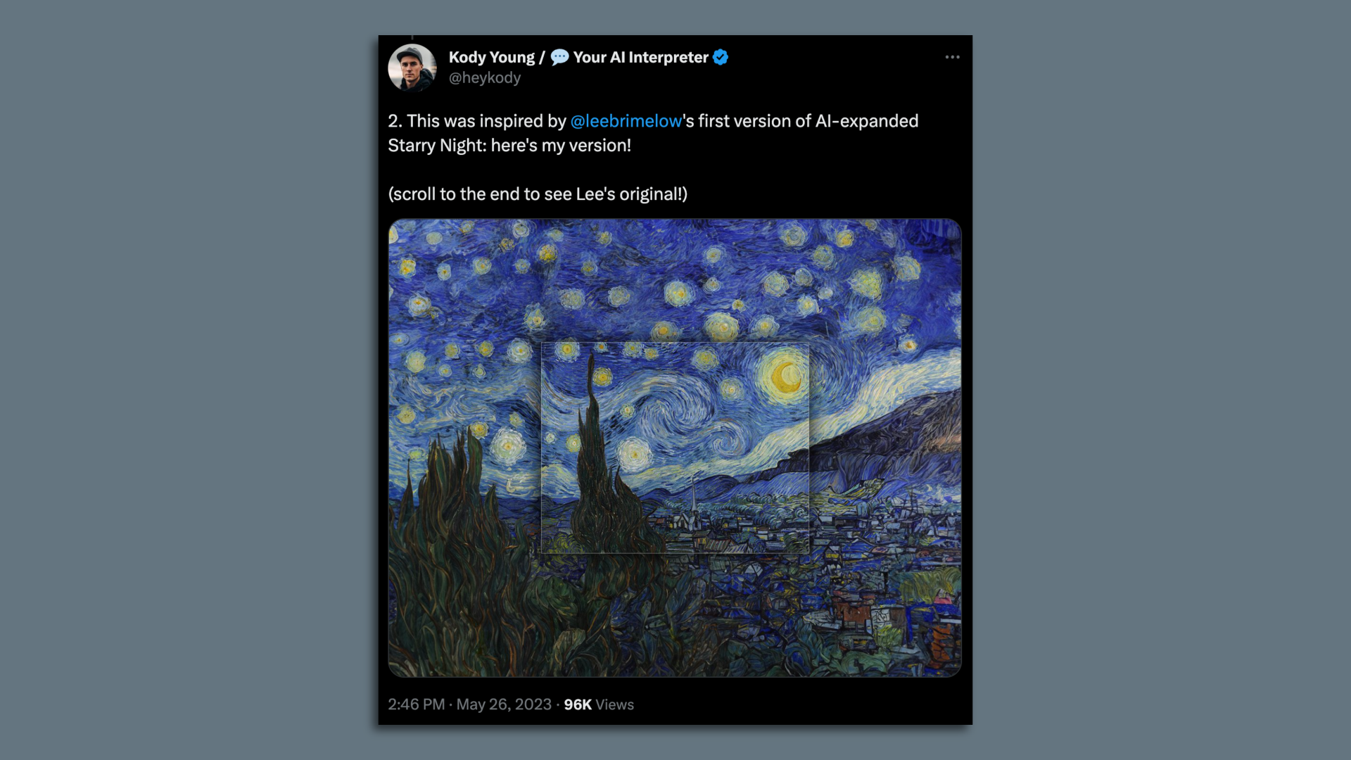 A screenshot of an AI-generated version of Starry Night.