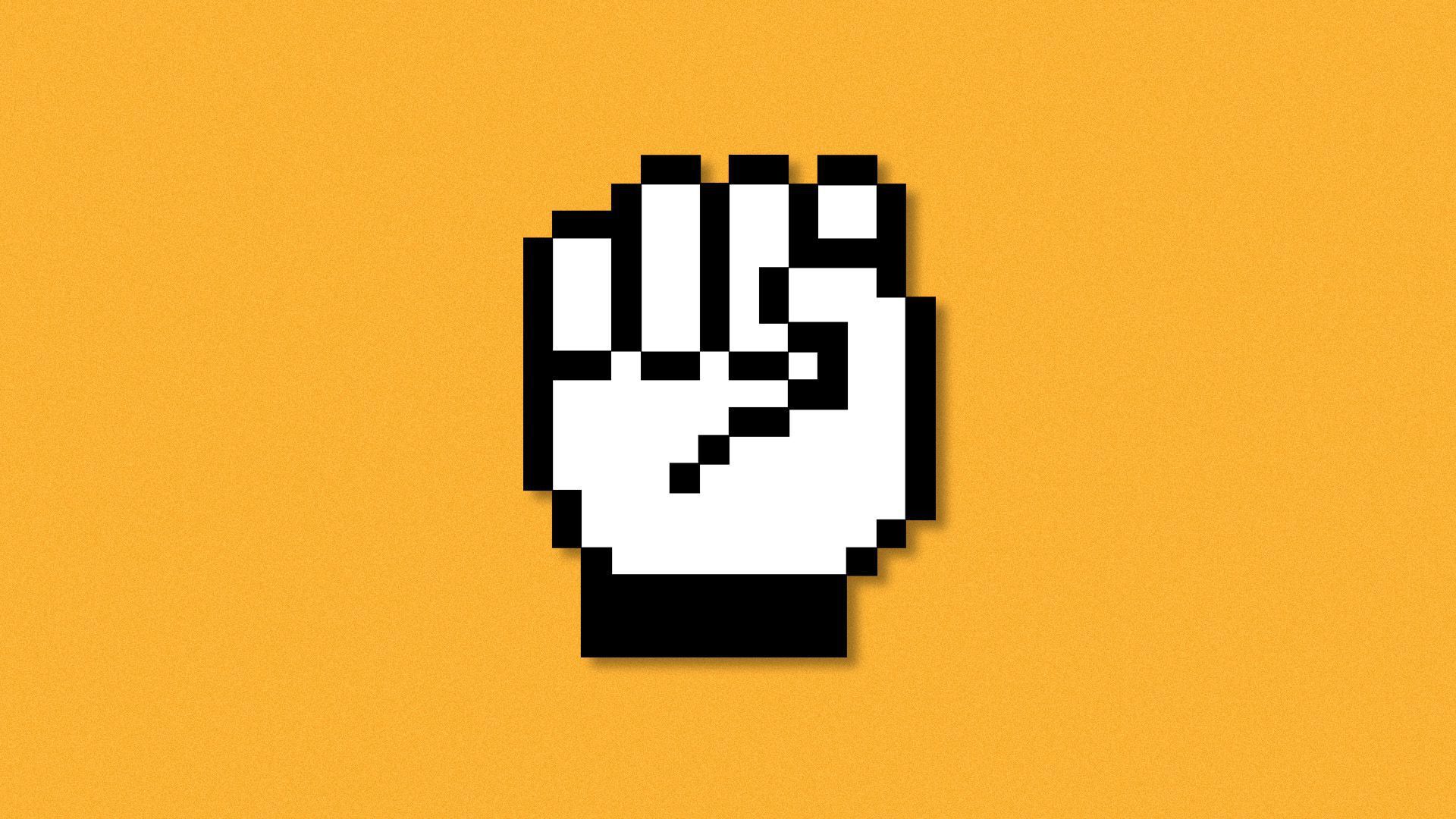 Illustration of a mouse cursor that forms a raised fist