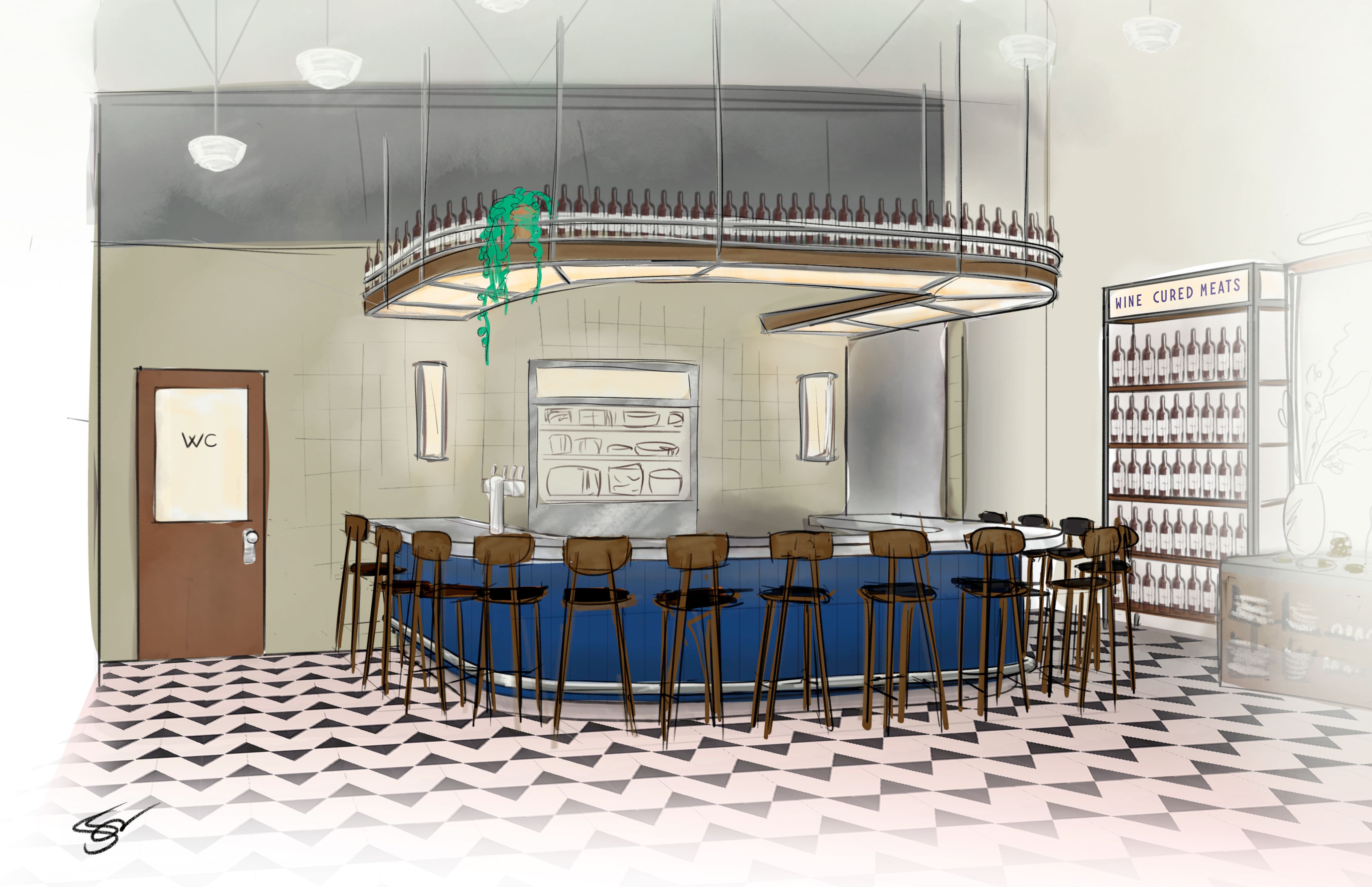 A sketch of Wedgewood's planned bar