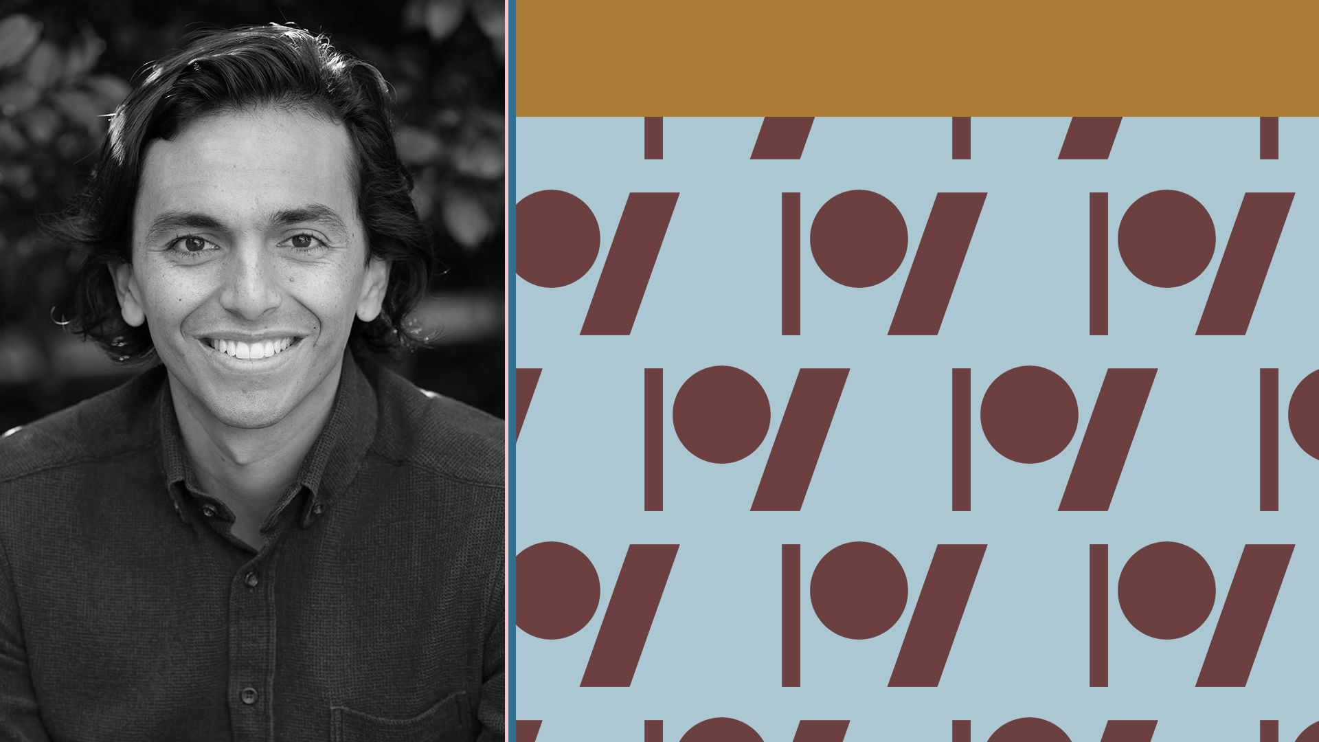 Photo illustration of Juan Pablo Soulier next to multicolored rectangles and a pattern of Prelude Ventures logos.