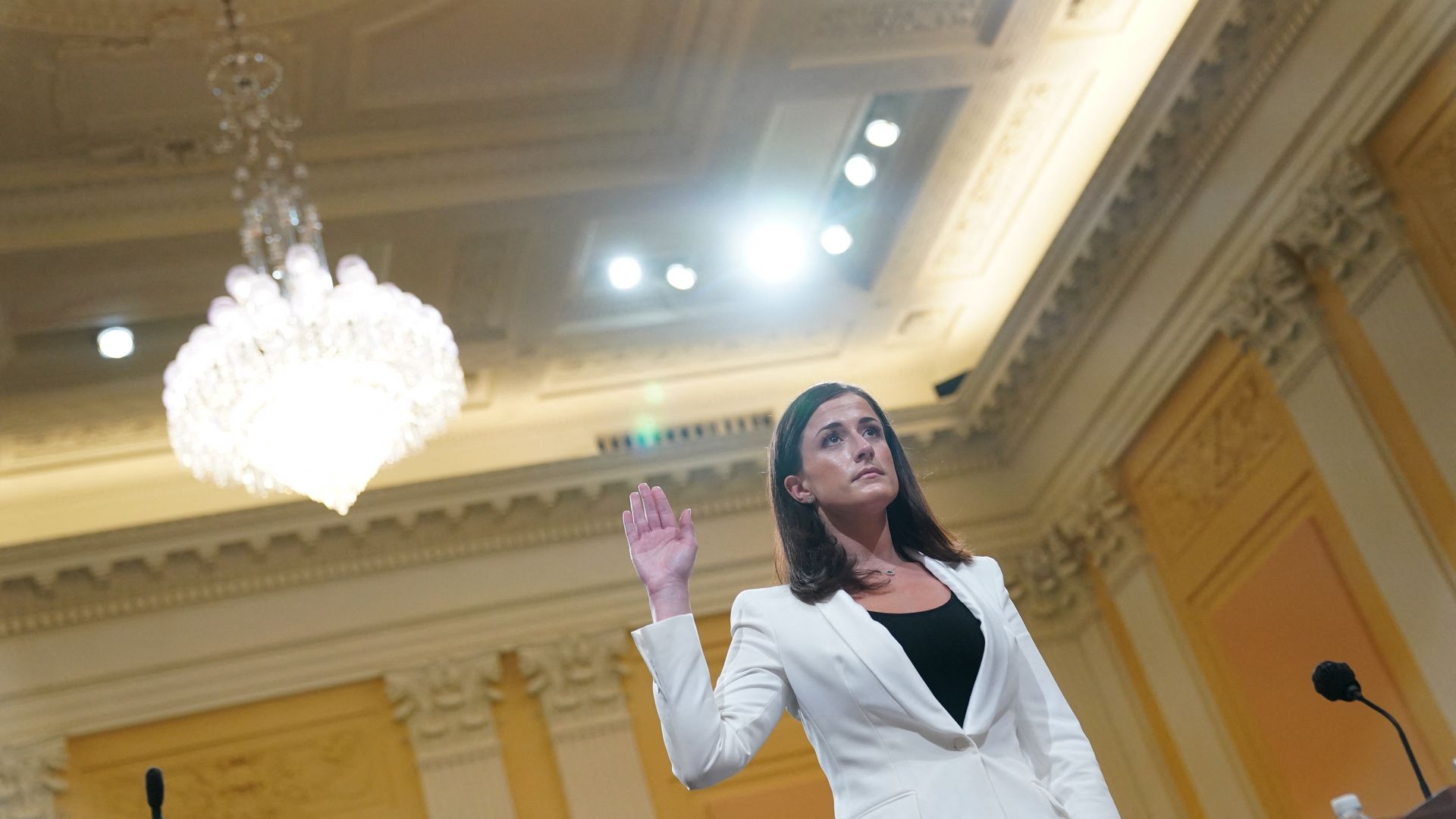 Cassidy Hutchinson, an aide to then-White House chief of staff Mark Meadows, is sworn in during a Jan. 6 select committee hearing