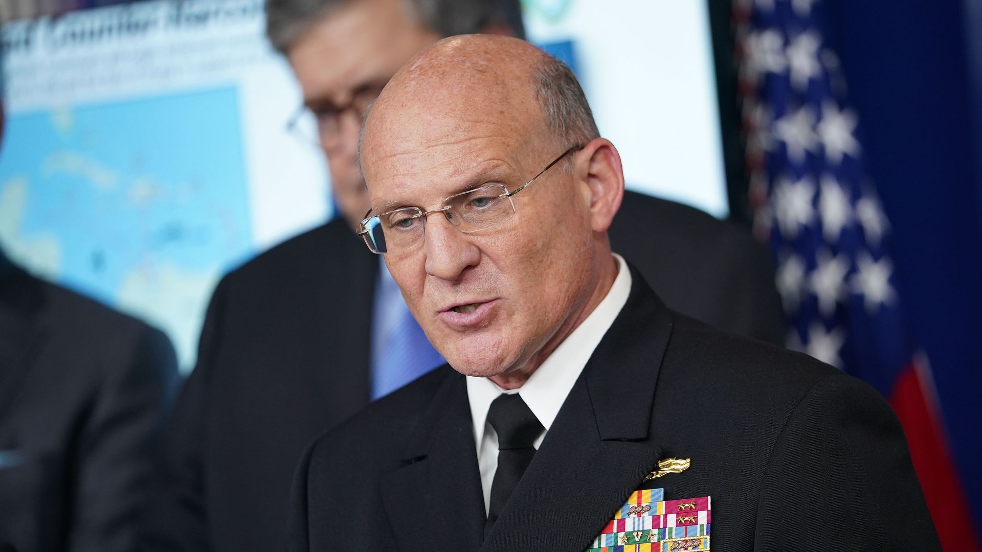 Chief of Naval Operations Admiral Michael Gilday speaks during the daily briefing on the novel coronavirus, COVID-19, in the Brady Briefing Room at the White House on April 1