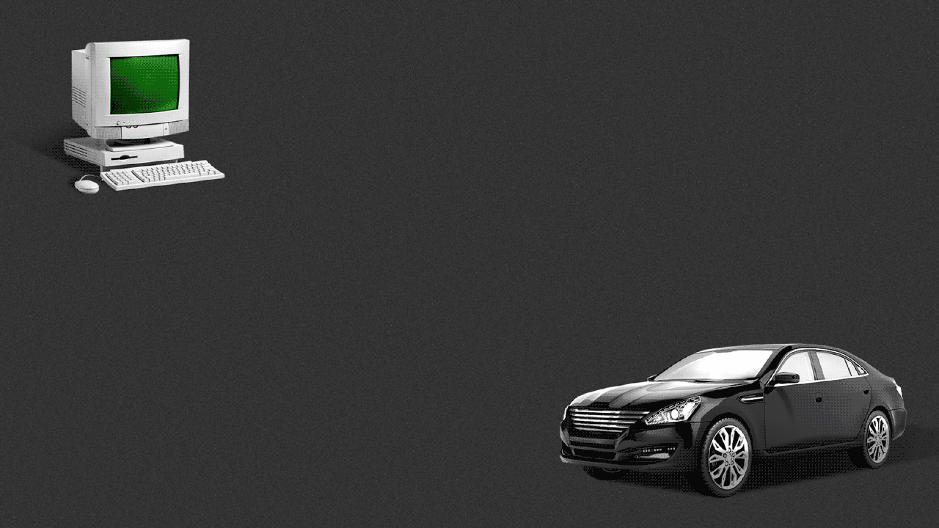 Animated GIF of a computer screen lighting up in conjunction with parts of a car being highlighted