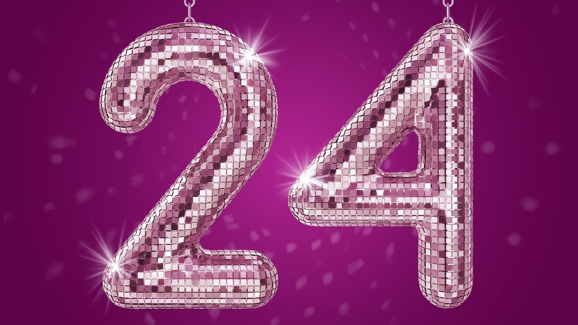 Illustration of disco balls shaped like a 2 and a 4