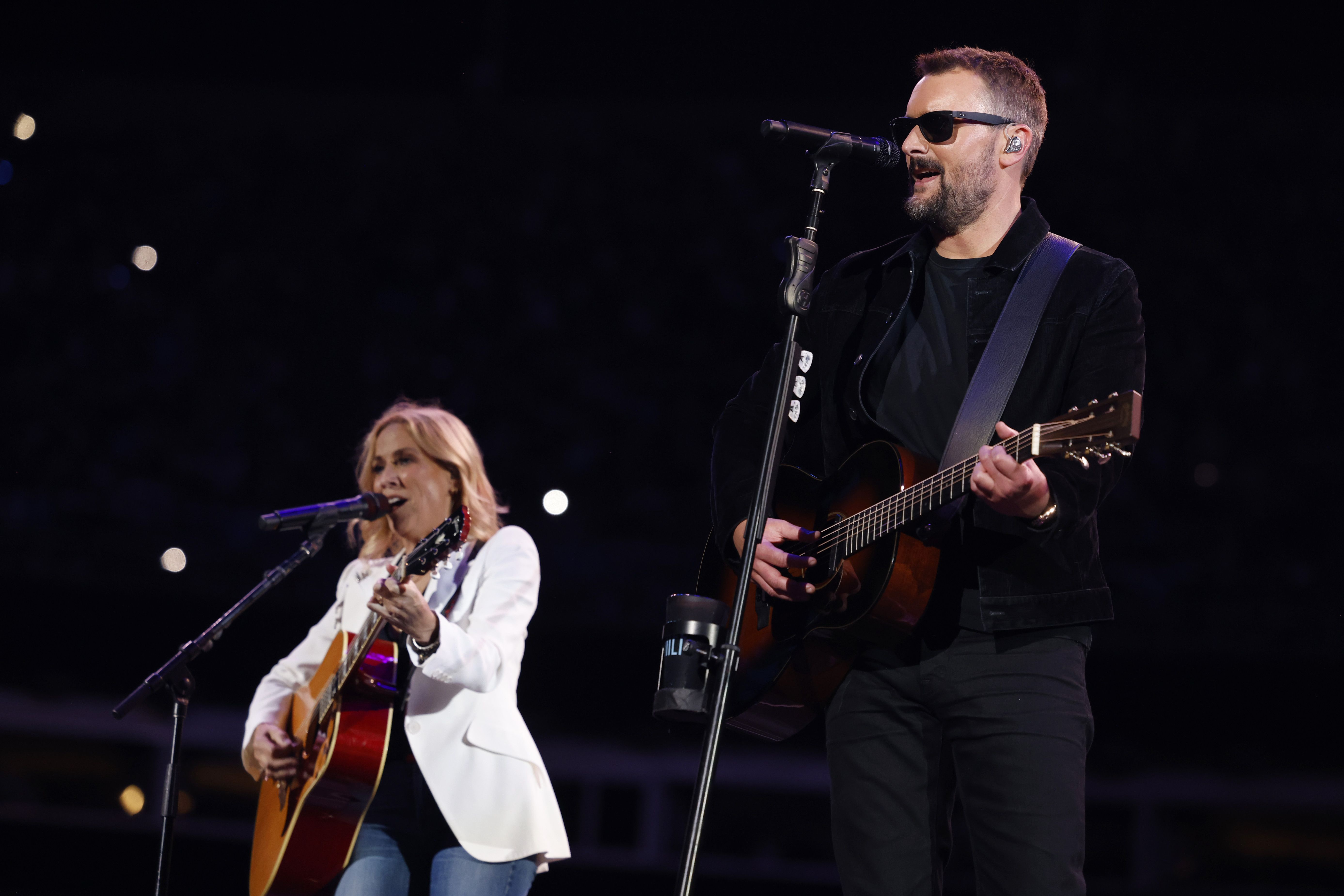 Sheryl Crow and Eric Church perform onstage at the Concert For Carolina Benefit Concert at Bank of America Stadium on October 26, 2024 in Charlotte, North Carolina. (Photo by John Shearer/Getty Images for Concert For Carolina)