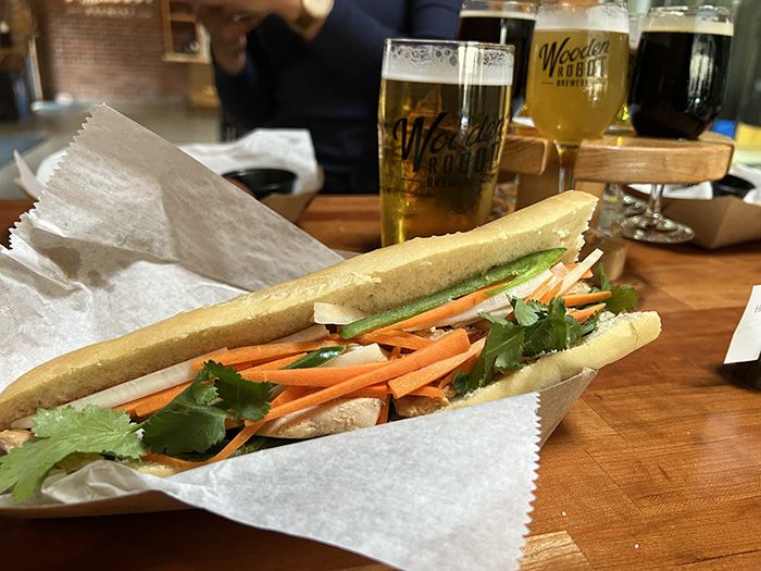 Wooden robot bahn mi
