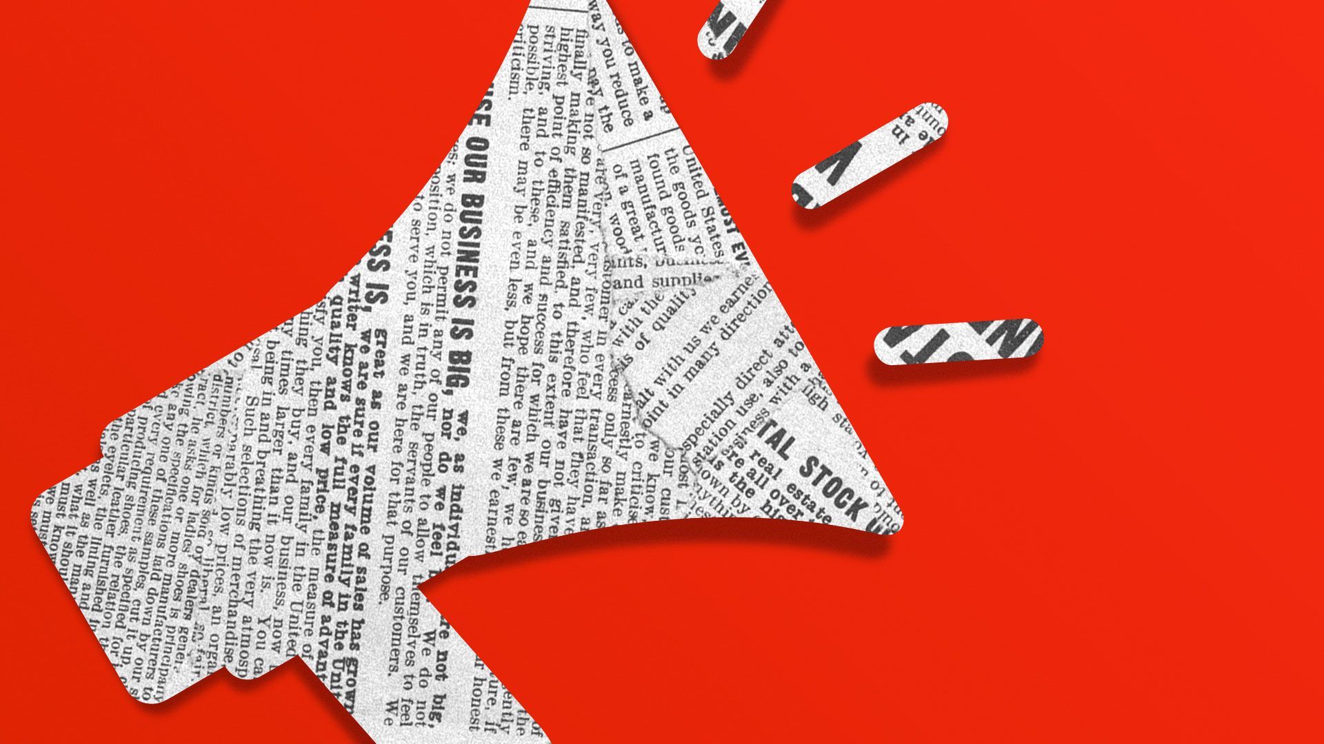 Illustration of a megaphone made of newspaper